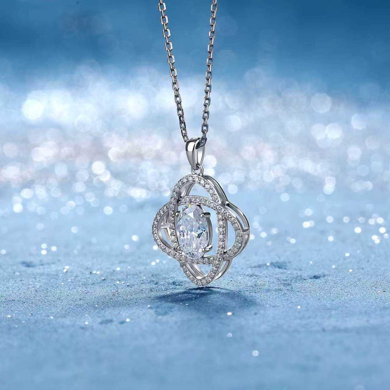 Oval Moissanite Orbit Halo Pendant Necklace – 1.85ct DEW - Image 5