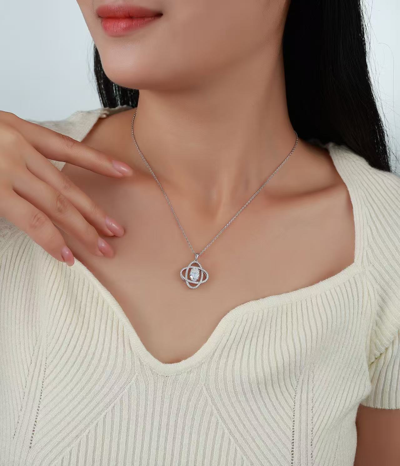 Oval Moissanite Orbit Halo Pendant Necklace – 1.85ct DEW - Image 6