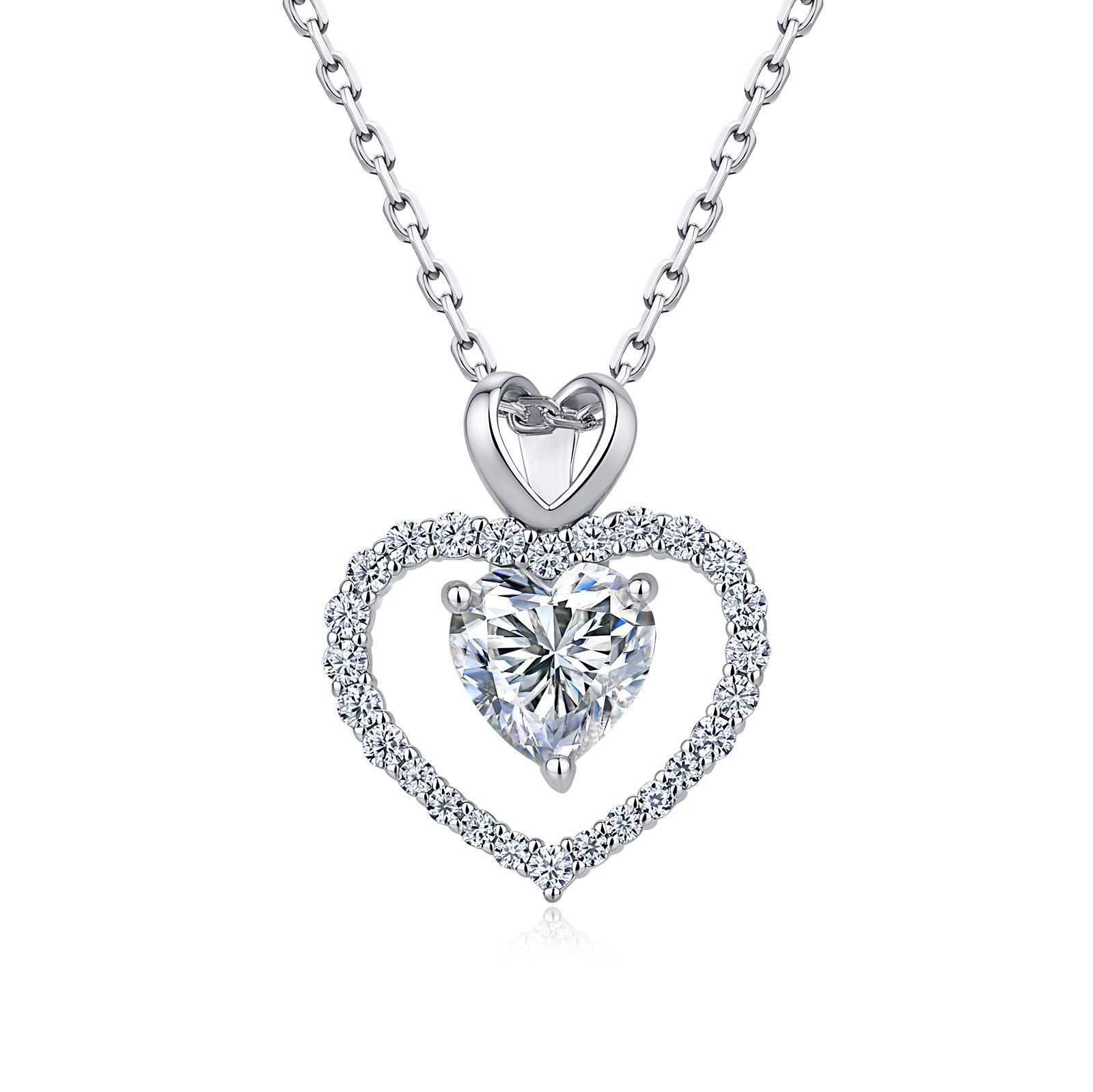 Heart Moissanite Double Heart Pendant Necklace – 1ct DEW