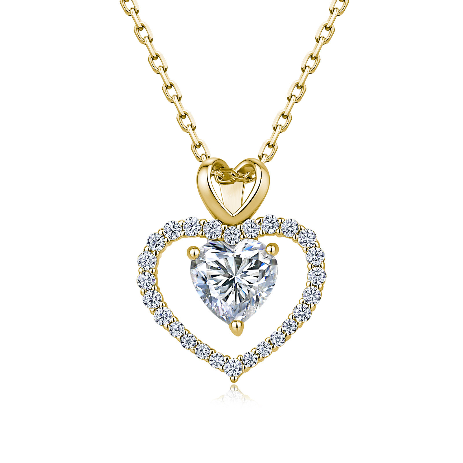 Heart Moissanite Double Heart Pendant Necklace – 1ct DEW - alternate view