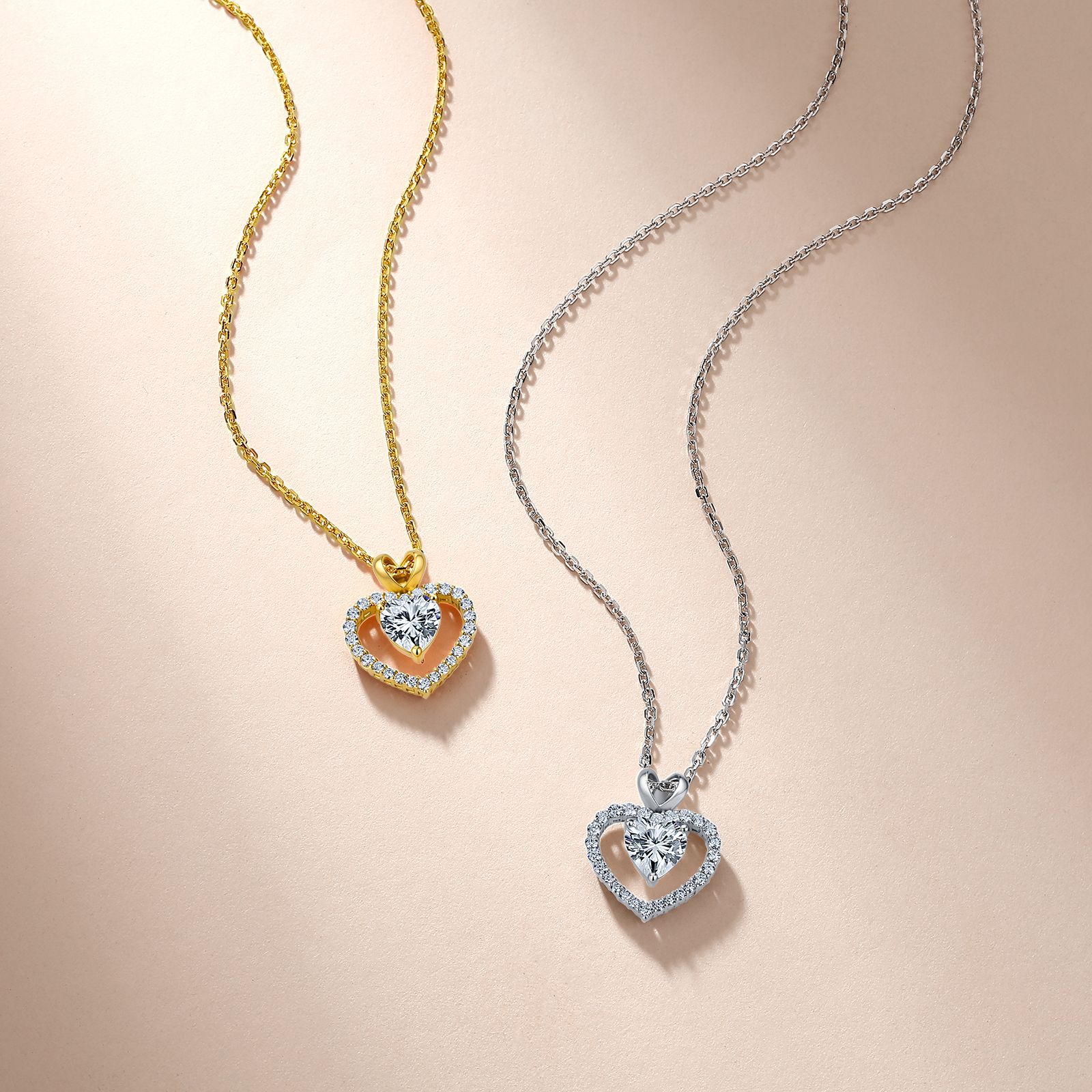 Heart Moissanite Double Heart Pendant Necklace – 1ct DEW - Image 4