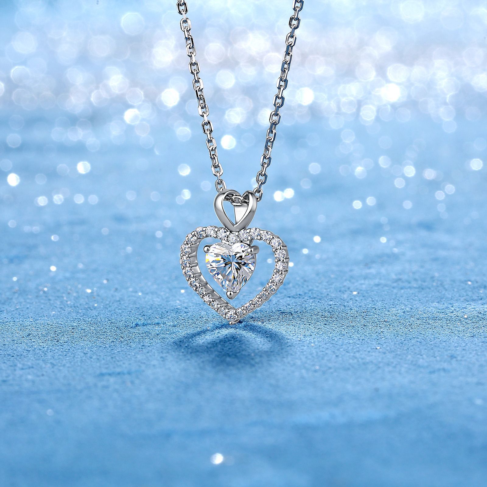 Heart Moissanite Double Heart Pendant Necklace – 1ct DEW - Image 5