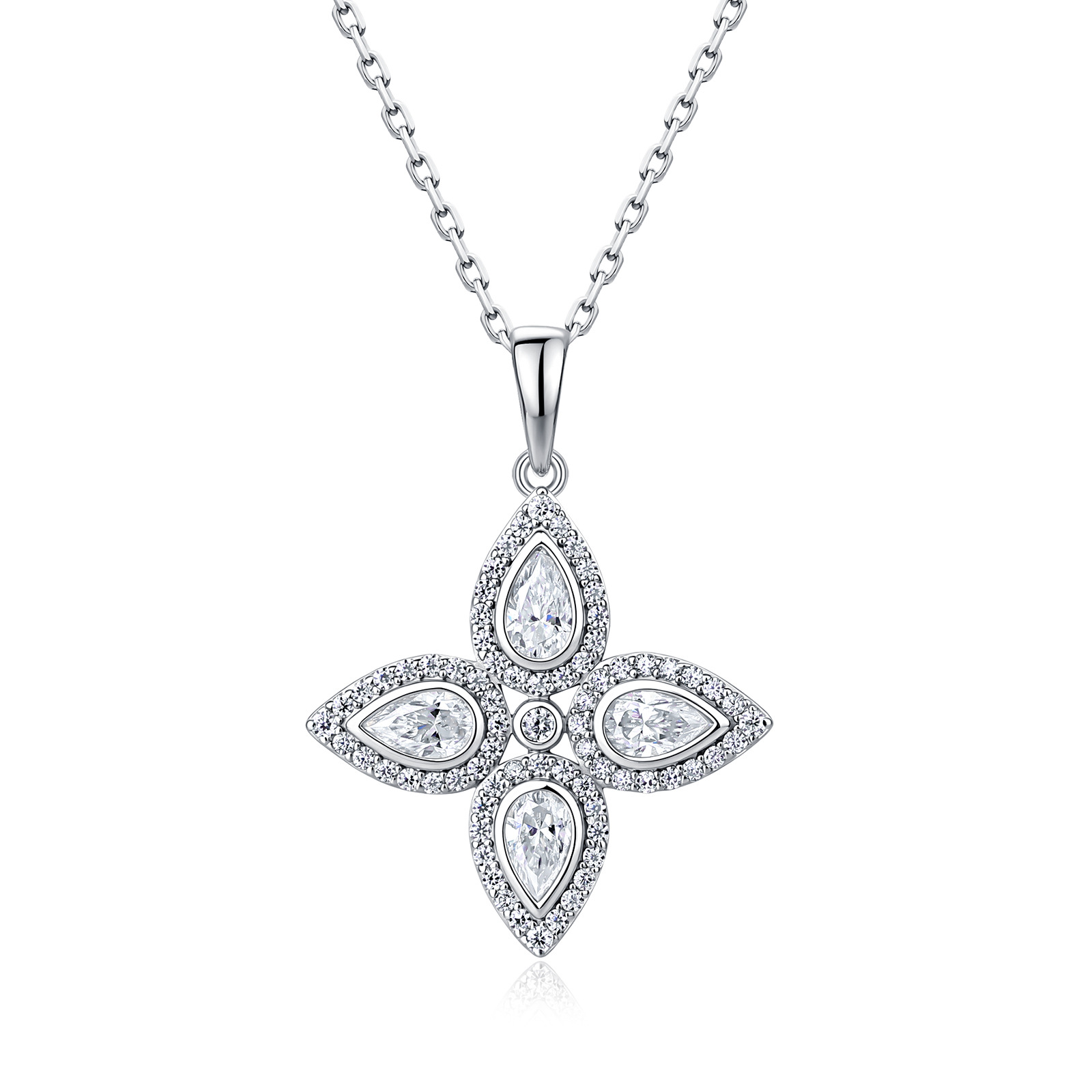 Pear Moissanite Four-Petal Flower Necklace – 0.74ct DEW