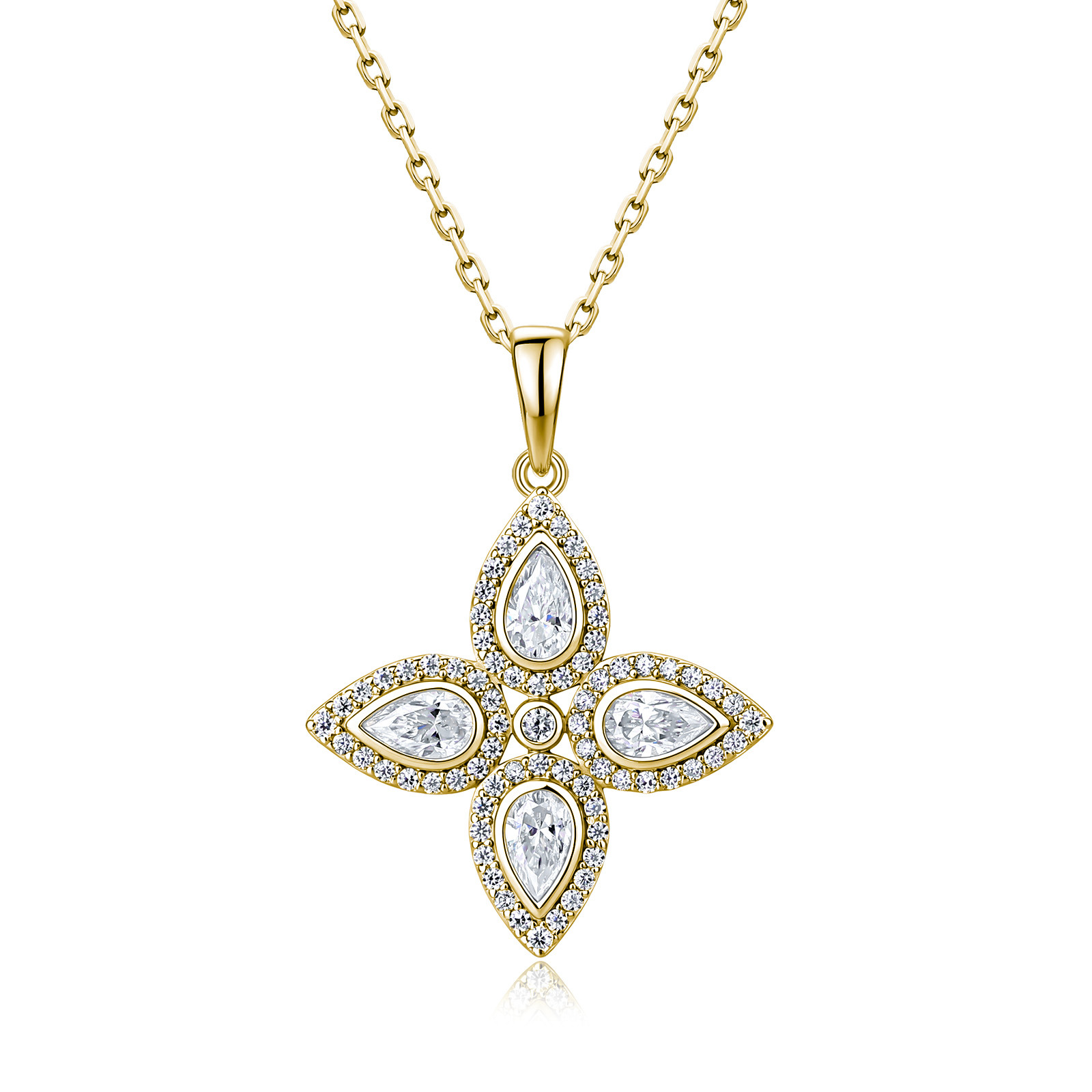 Pear Moissanite Four-Petal Flower Necklace – 0.74ct DEW - alternate view
