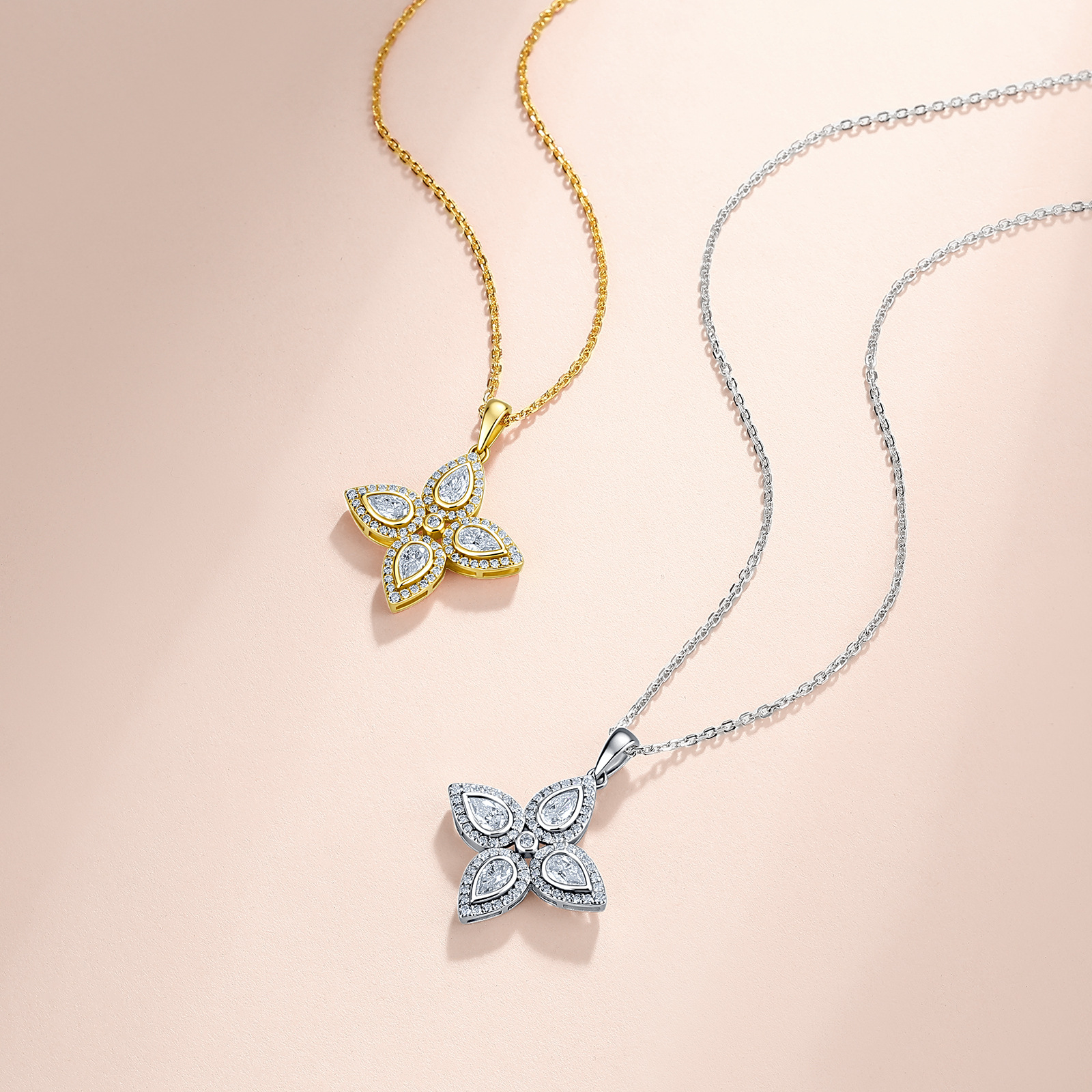Pear Moissanite Four-Petal Flower Necklace – 0.74ct DEW - Image 4