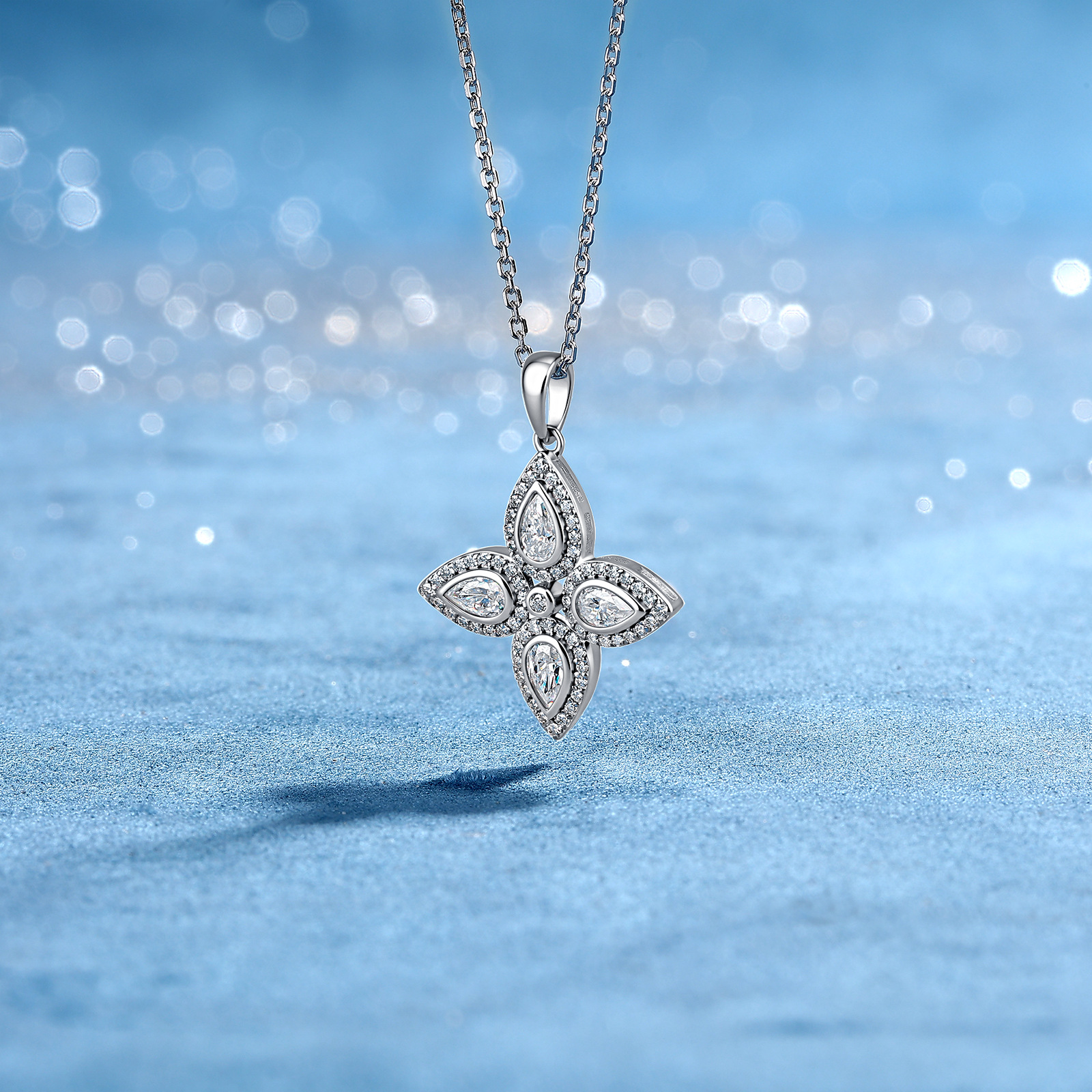 Pear Moissanite Four-Petal Flower Necklace – 0.74ct DEW - Image 5