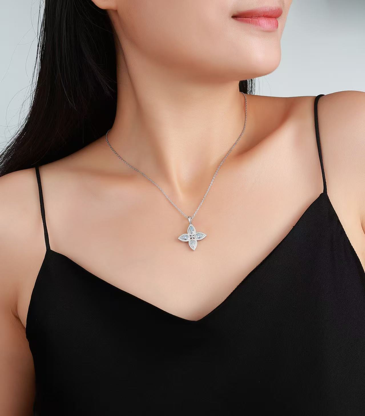 Pear Moissanite Four-Petal Flower Necklace – 0.74ct DEW - Image 6