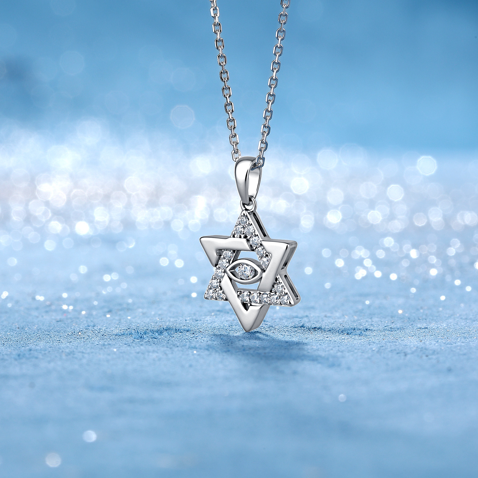 Moissanite Star of David Evil Eye Necklace – 0.33ct DEW - Image 5
