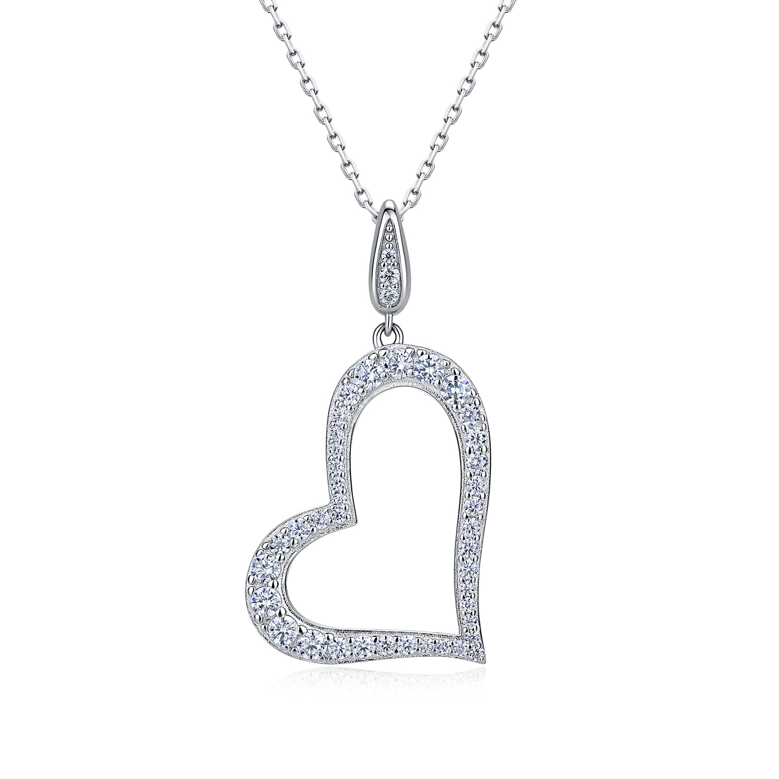 Pavé Moissanite Tilted Heart Pendant Necklace – 0.55ct DEW