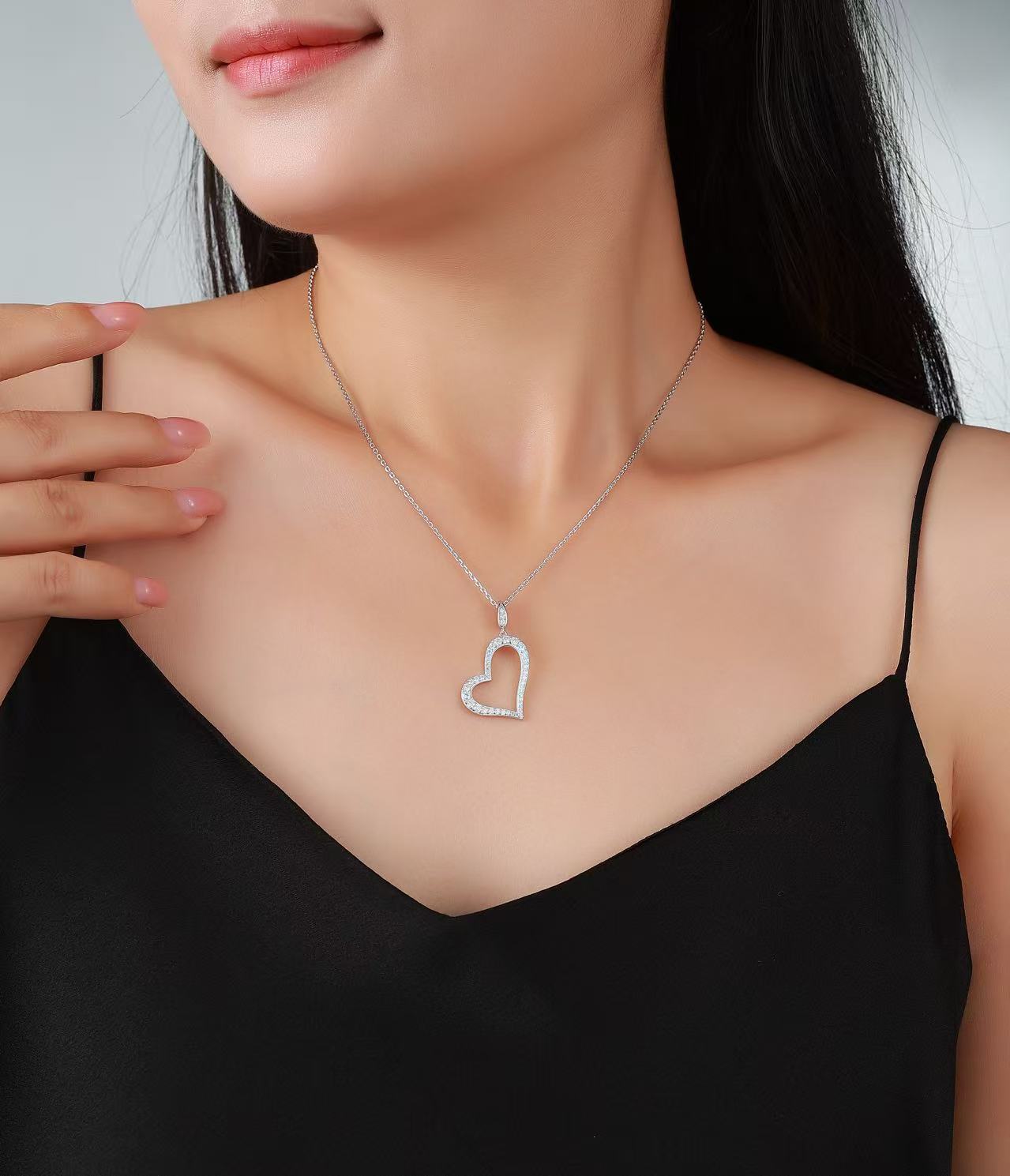 Pavé Moissanite Tilted Heart Pendant Necklace – 0.55ct DEW - Image 6