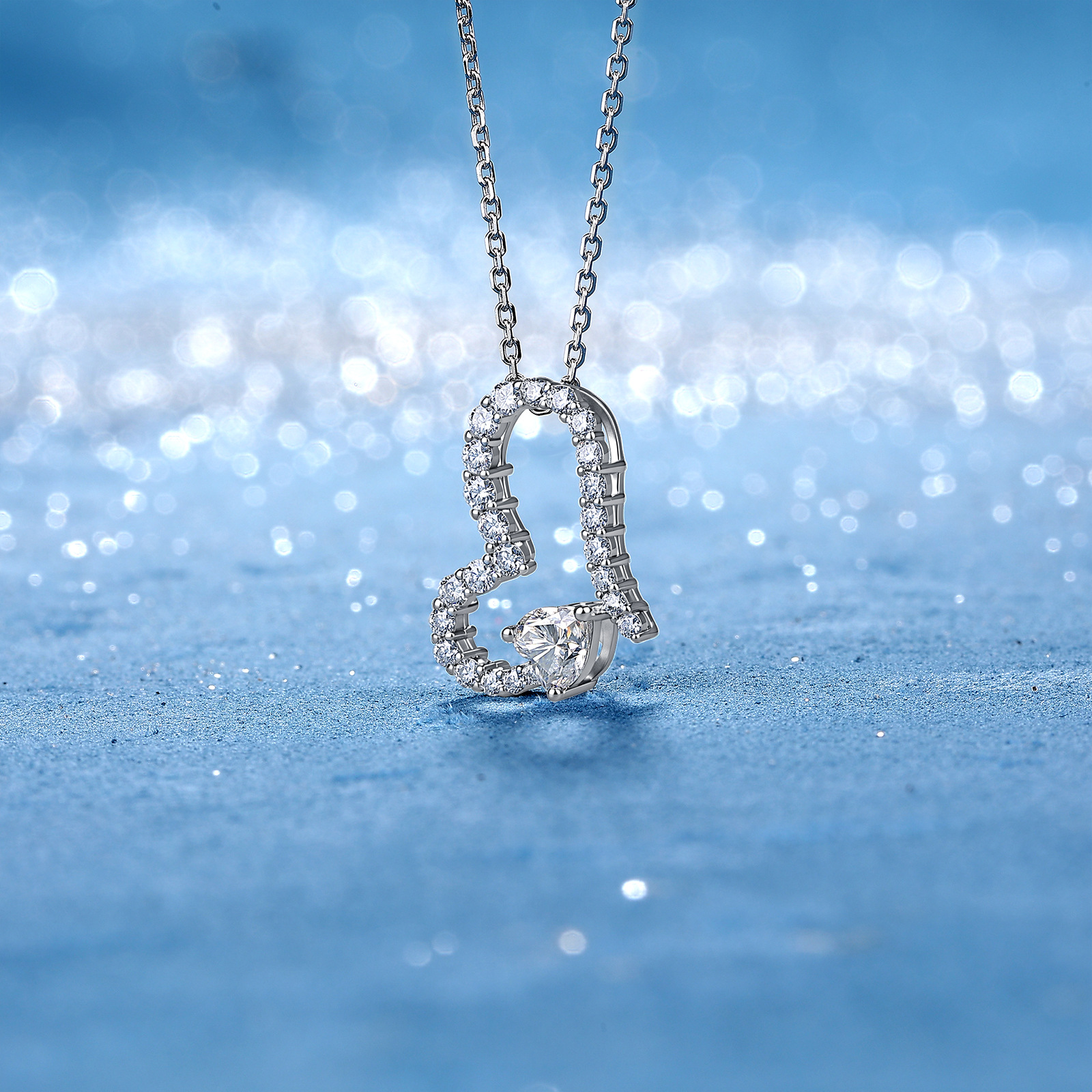 Heart-Cut Moissanite Open Heart Necklace – 1ct DEW - Image 5