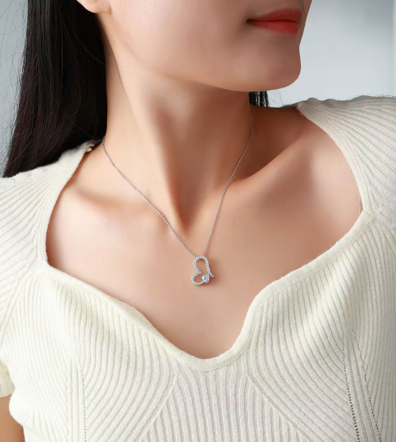 Heart-Cut Moissanite Open Heart Necklace – 1ct DEW - Image 6