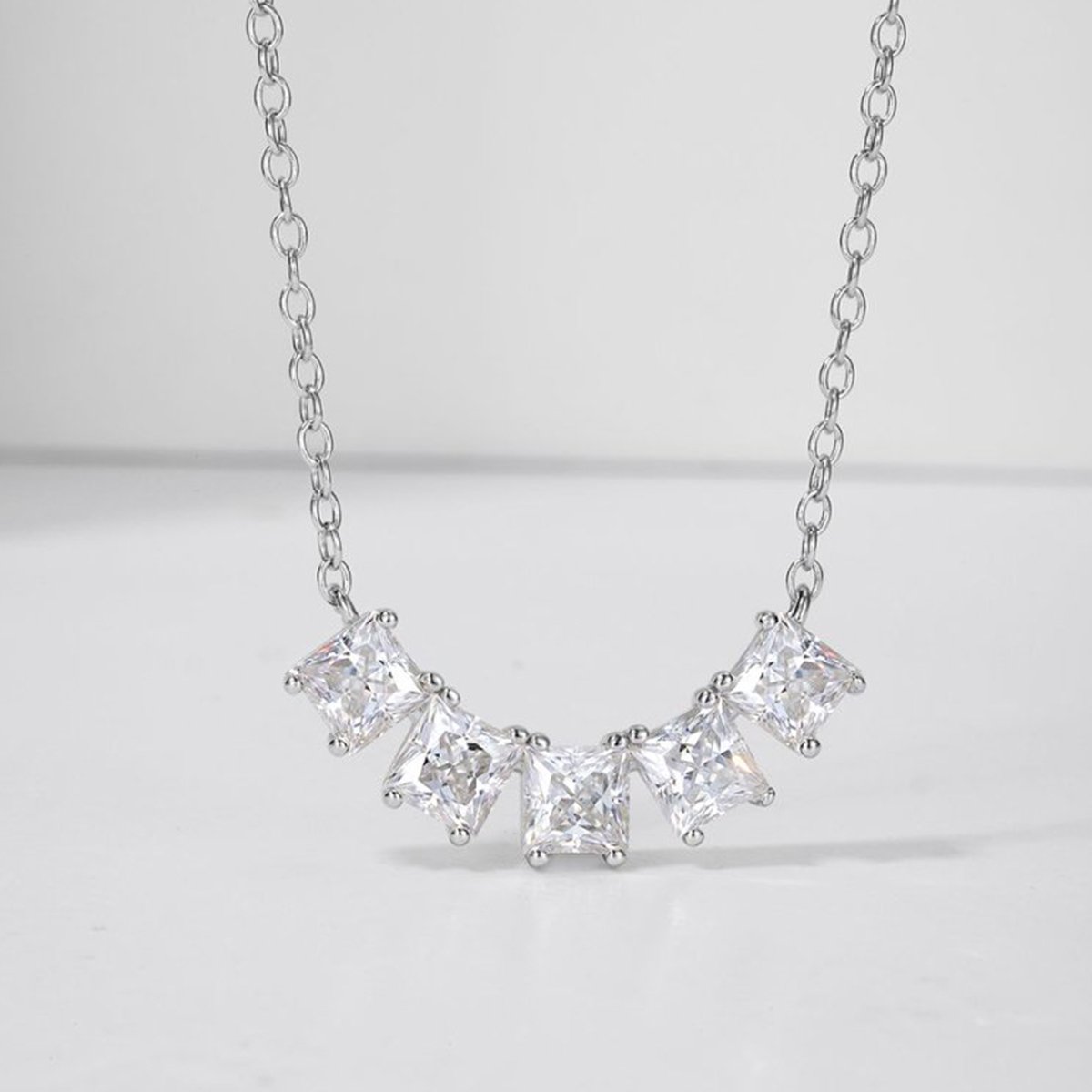 Princess Moissanite Five-Stone Necklace – 2ct DEW - alternate view