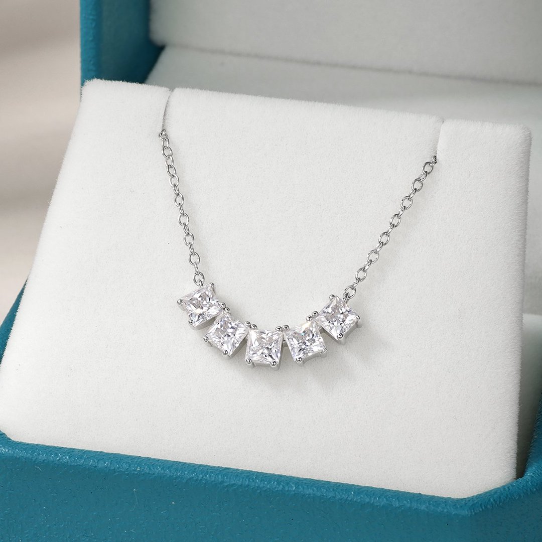 Princess Moissanite Five-Stone Necklace – 2ct DEW - Image 3