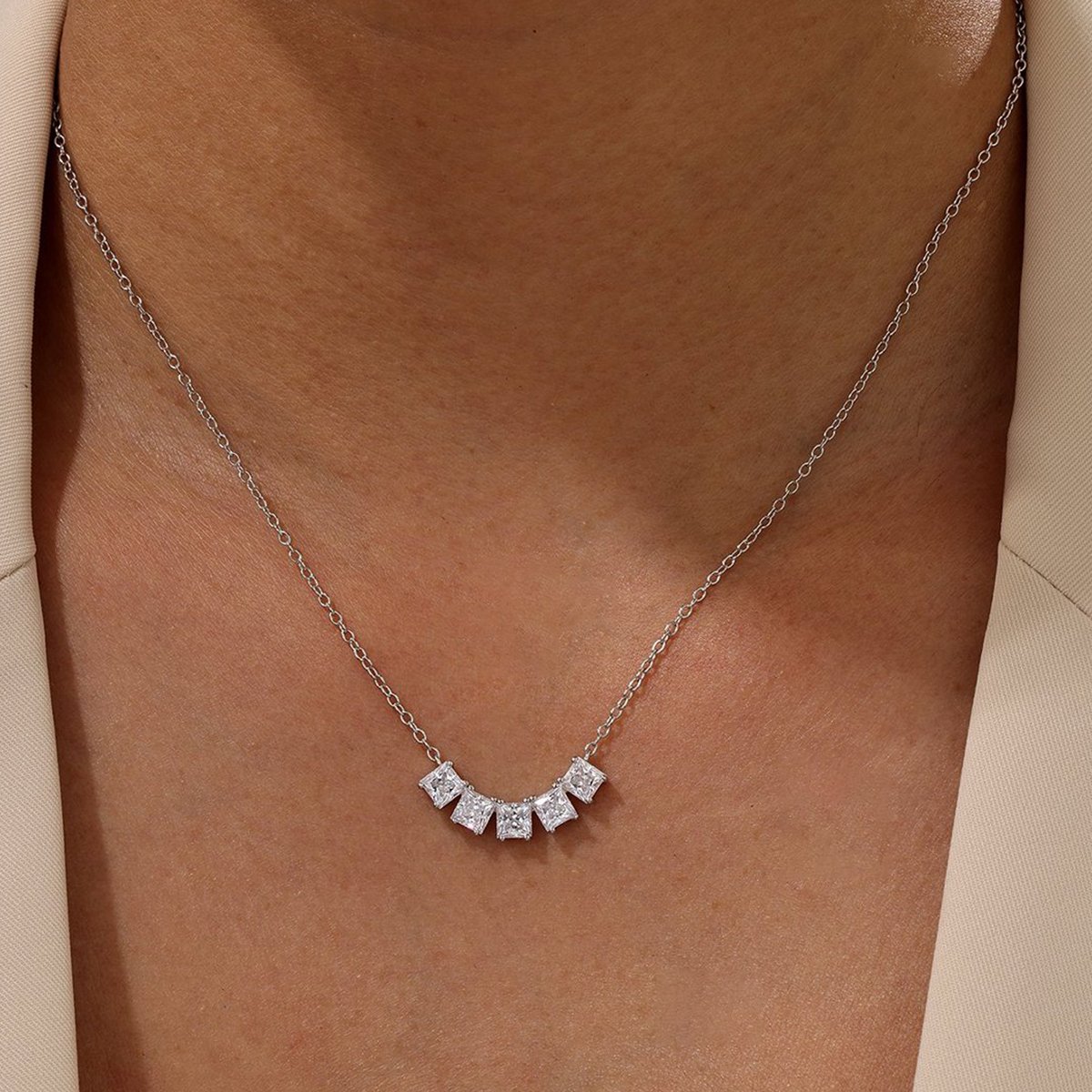 Princess Moissanite Five-Stone Necklace – 2ct DEW - Image 5