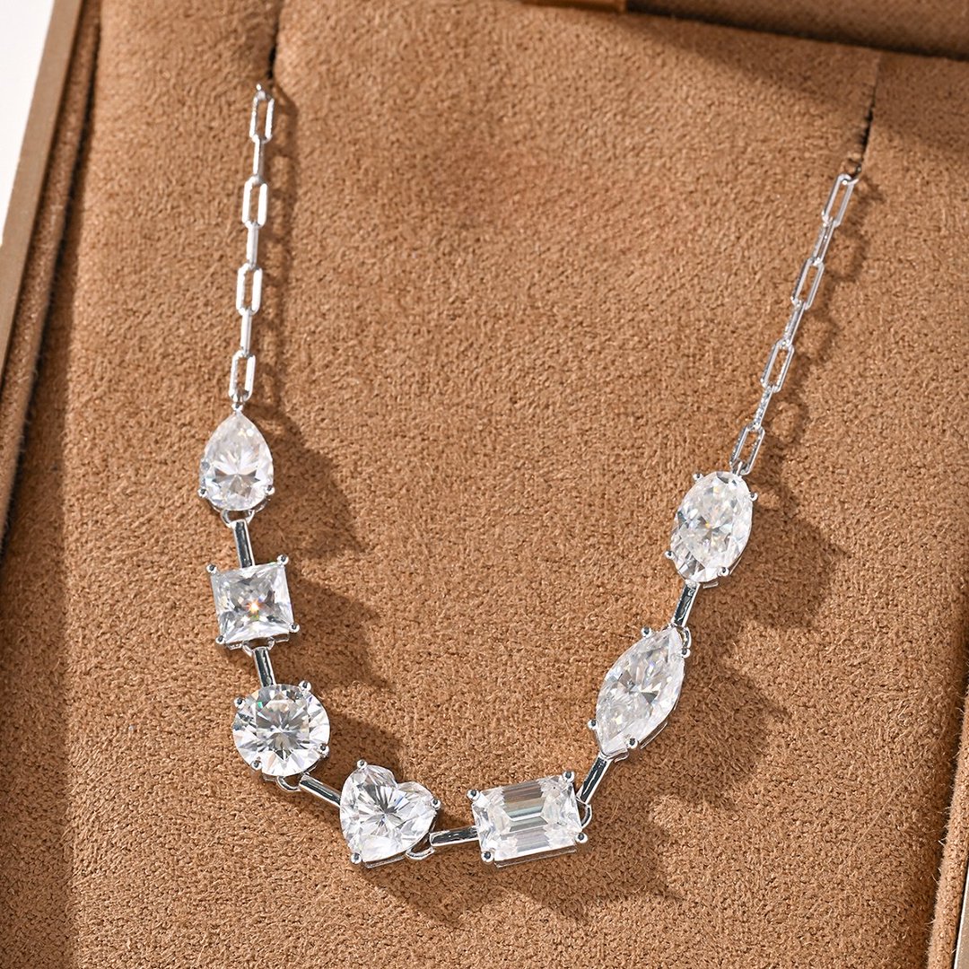 Mixed-Cut Moissanite Paperclip Necklace – 6.8ct DEW - alternate view