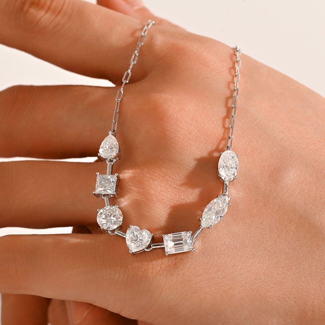 Mixed-Cut Moissanite Paperclip Necklace – 6.8ct DEW - Image 3