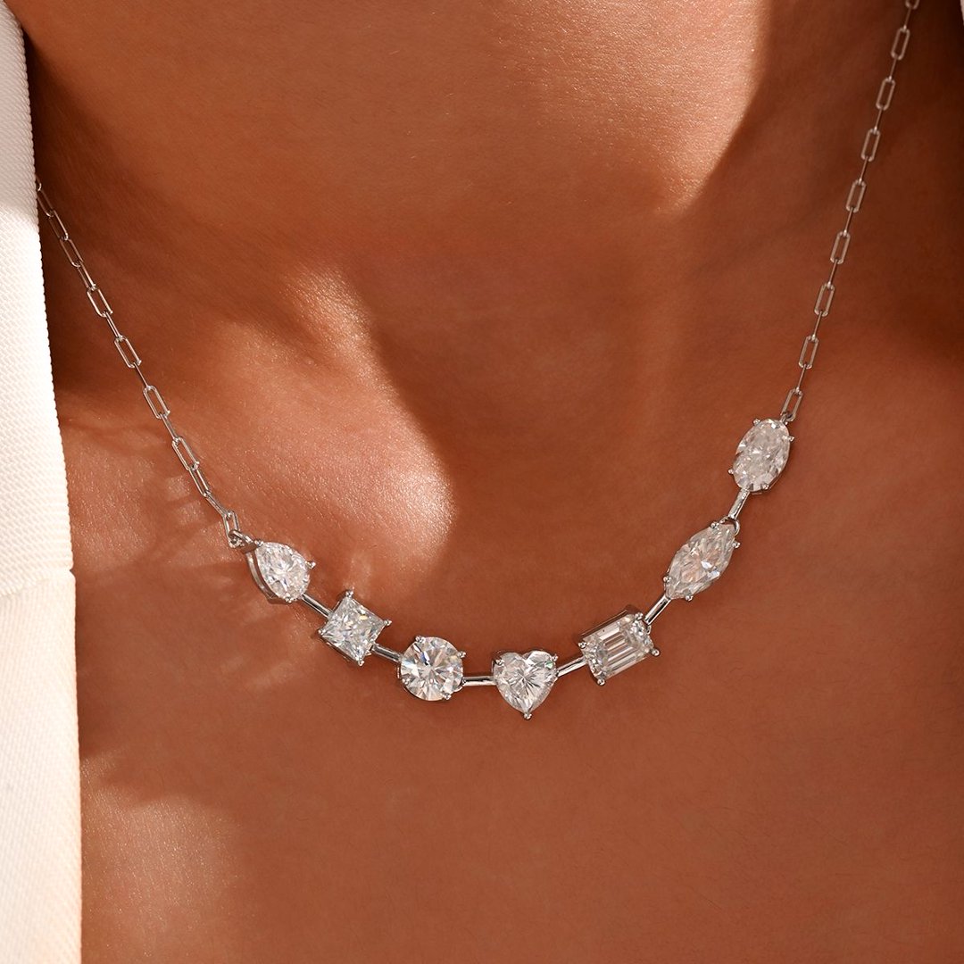 Mixed-Cut Moissanite Paperclip Necklace – 6.8ct DEW - Image 4