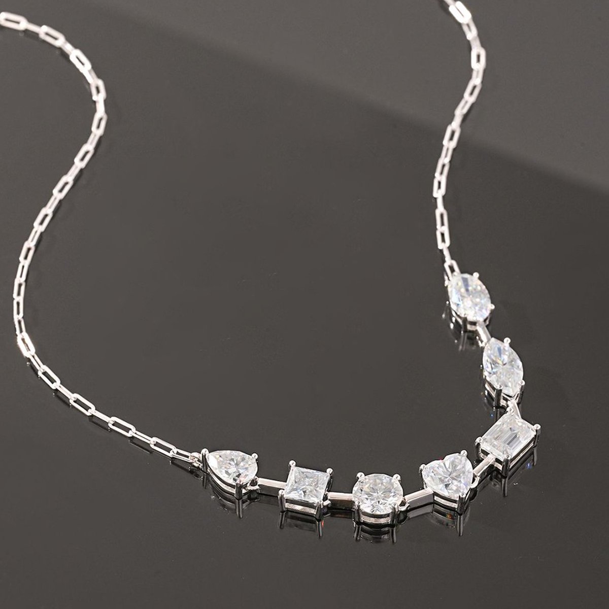 Mixed-Cut Moissanite Paperclip Necklace – 6.8ct DEW - Image 5
