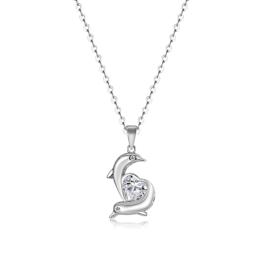 Heart Moissanite Dolphin Pendant Necklace – 1.2ct DEW