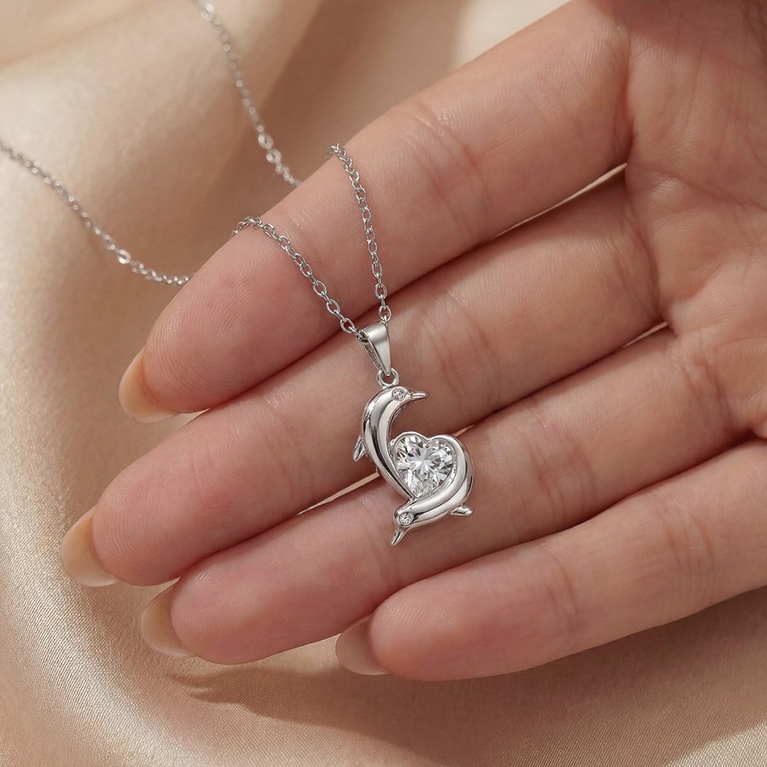 Heart Moissanite Dolphin Pendant Necklace – 1.2ct DEW - Image 3
