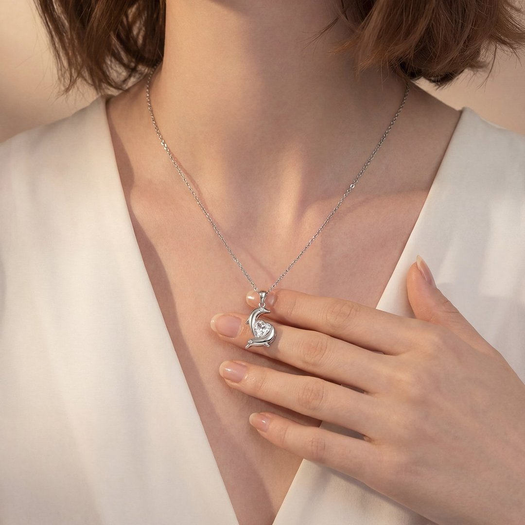 Heart Moissanite Dolphin Pendant Necklace – 1.2ct DEW - Image 4