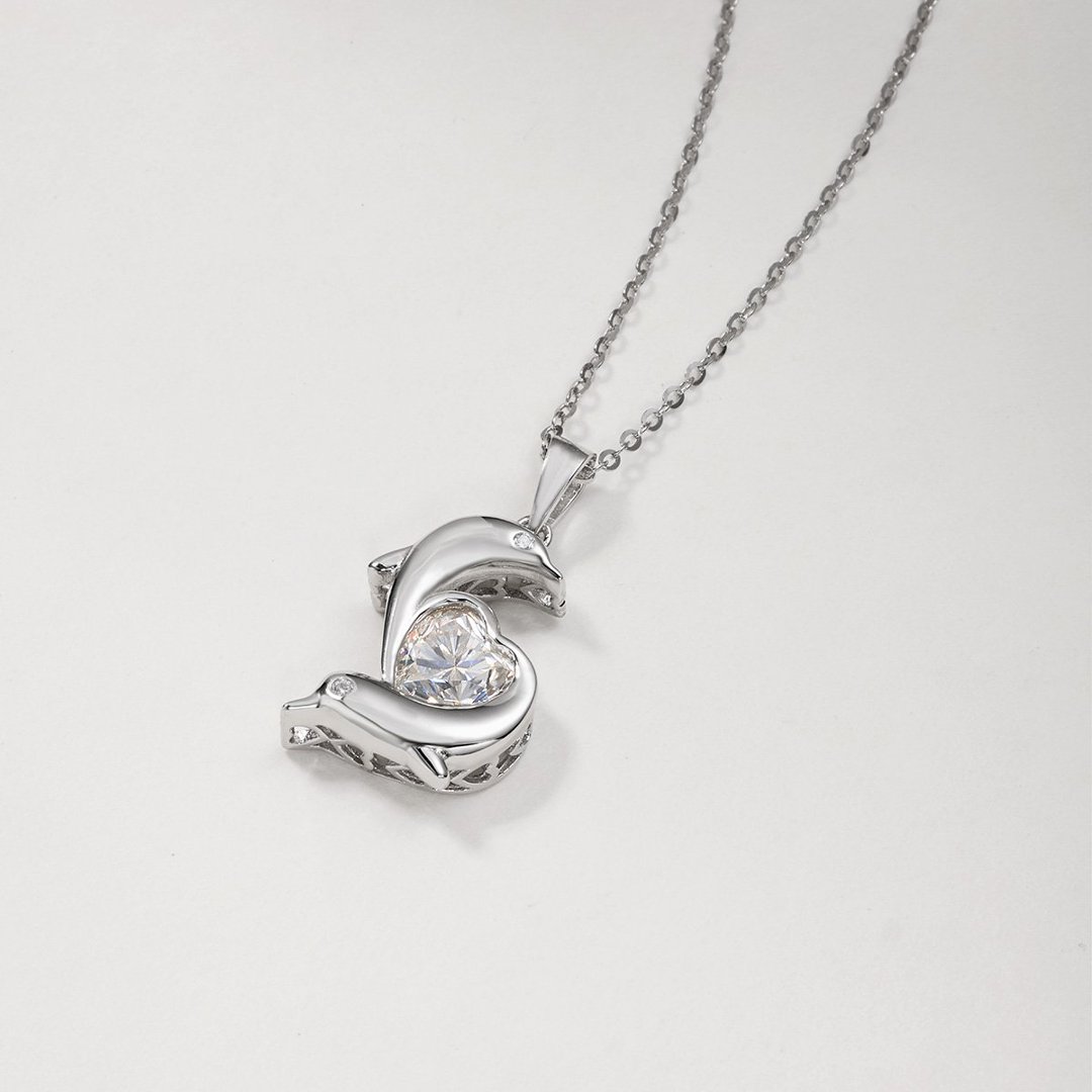 Heart Moissanite Dolphin Pendant Necklace – 1.2ct DEW - Image 5