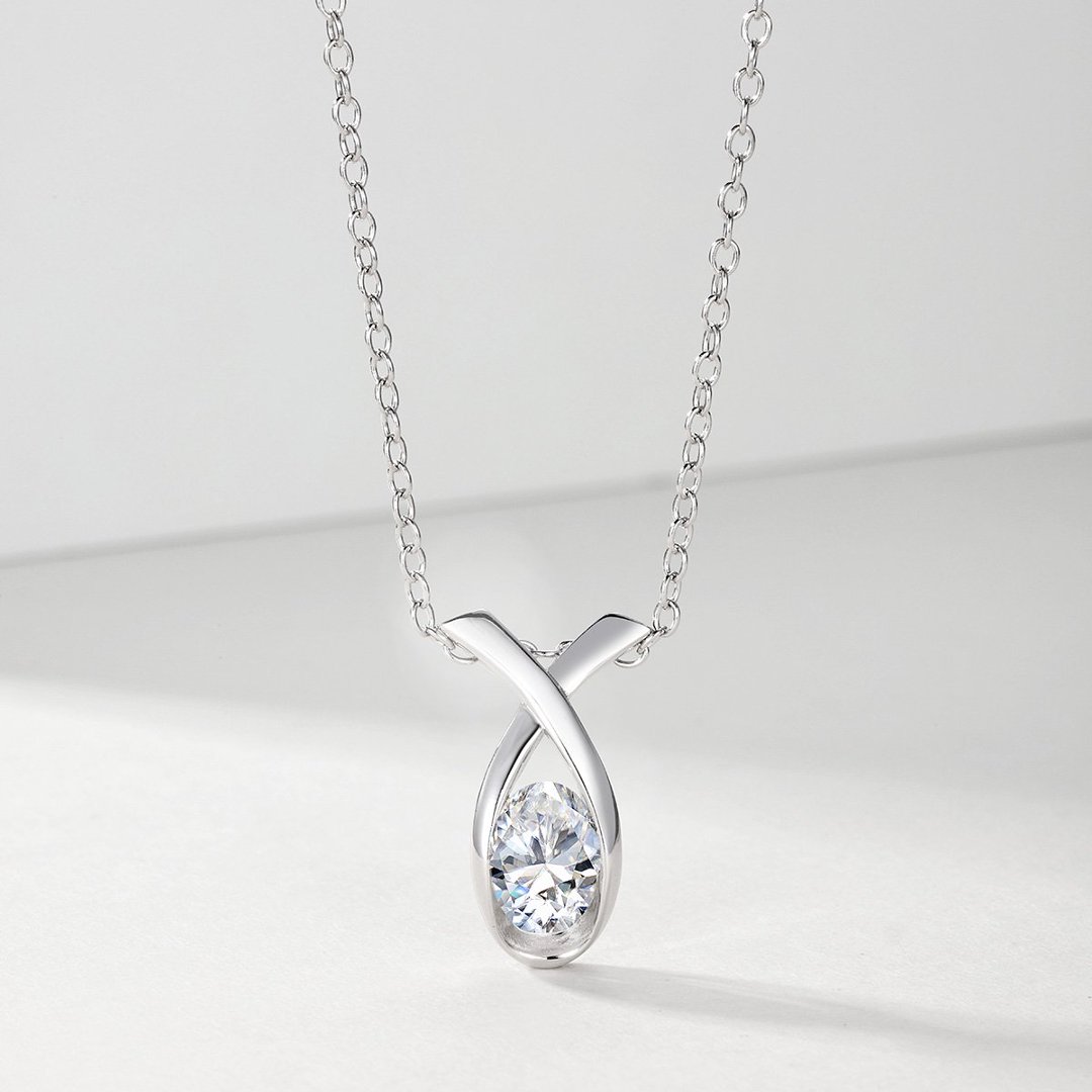 Oval Moissanite Crossover Pendant Necklace – 0.75ct DEW - alternate view