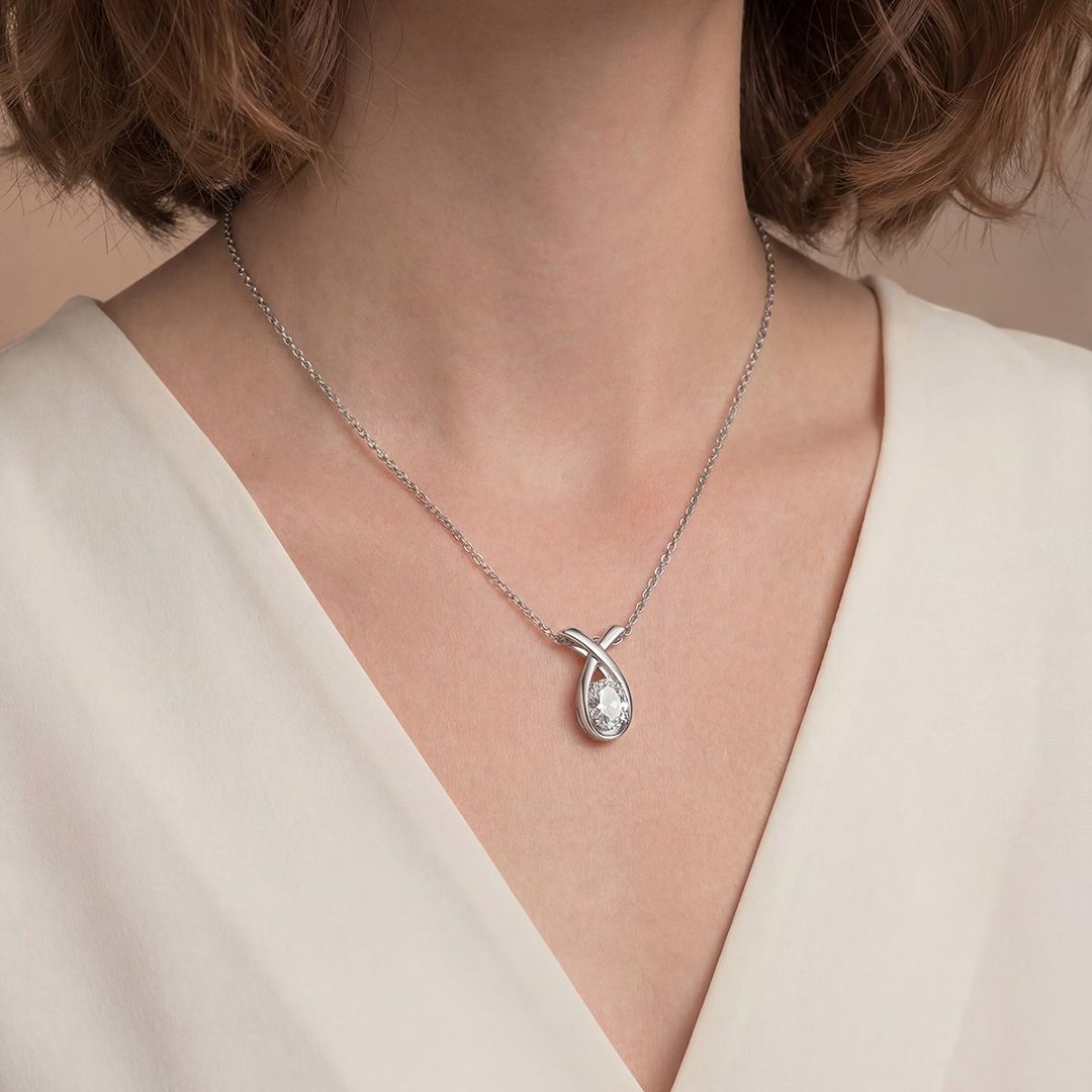 Oval Moissanite Crossover Pendant Necklace – 0.75ct DEW - Image 4
