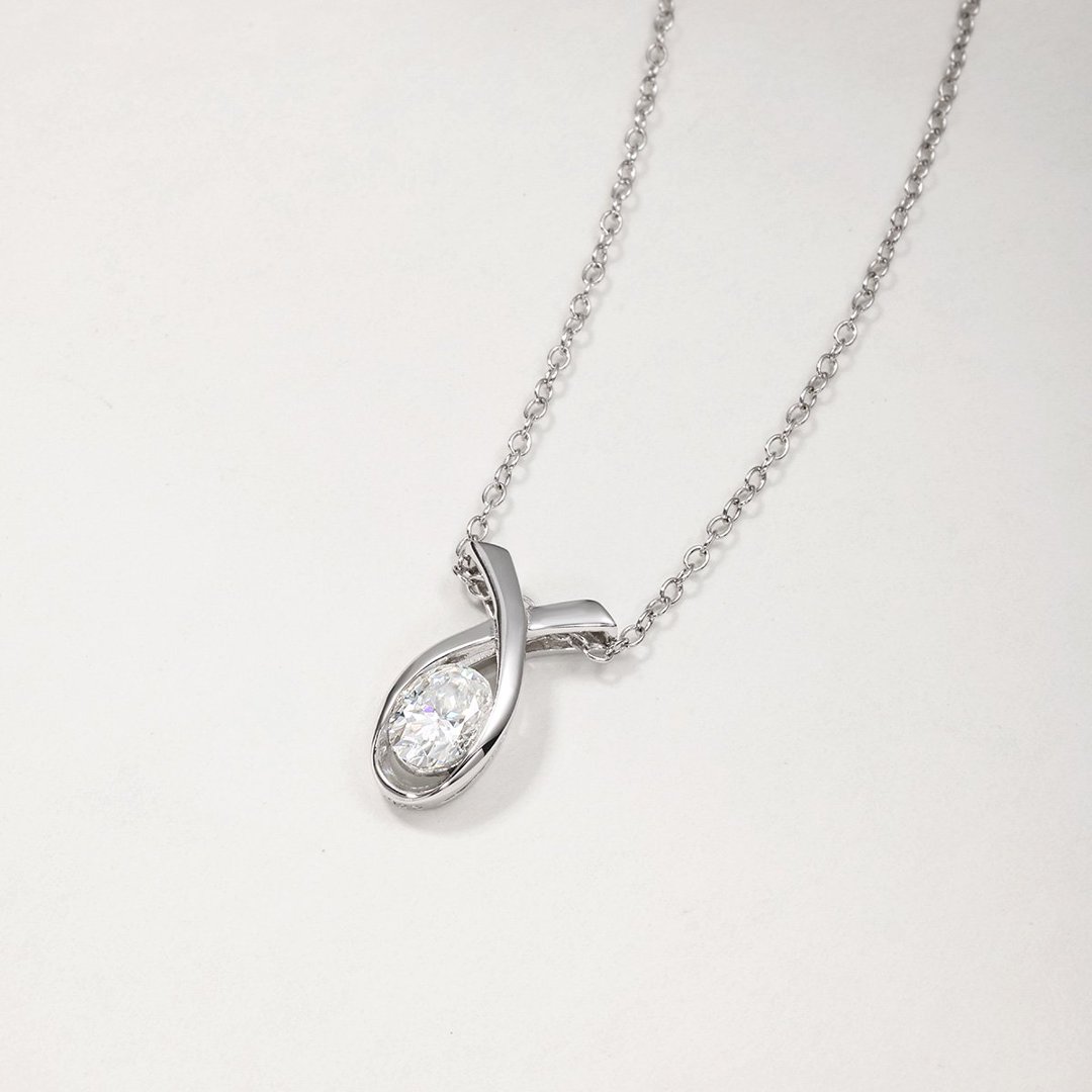 Oval Moissanite Crossover Pendant Necklace – 0.75ct DEW - Image 5