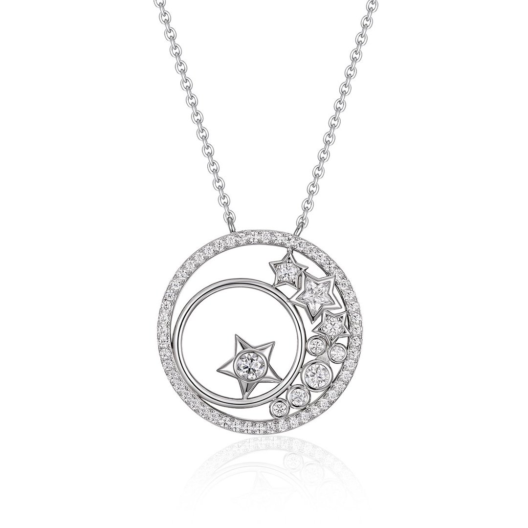 Moissanite Star Circle Pendant Necklace – 1.8ct DEW