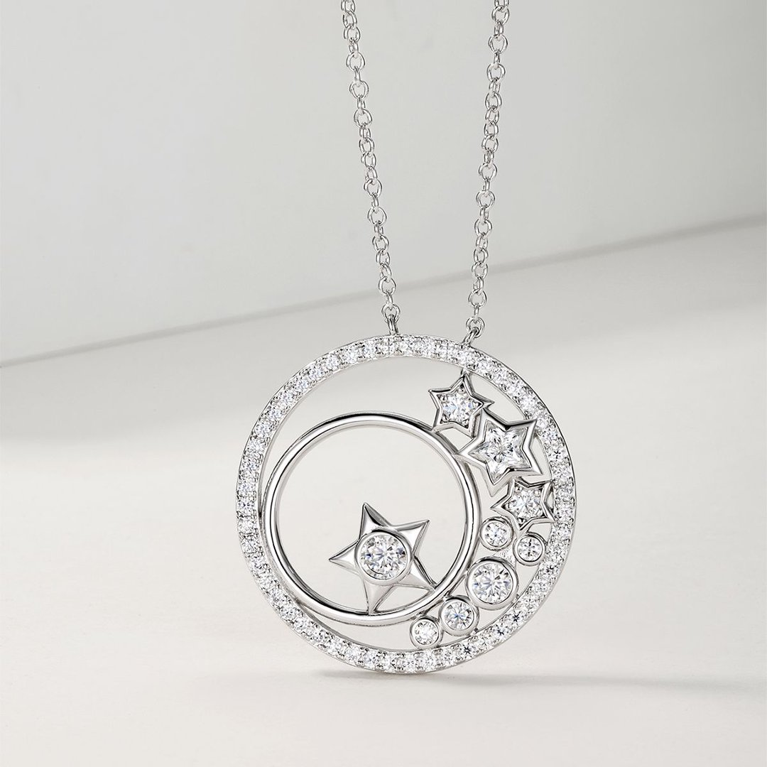 Moissanite Star Circle Pendant Necklace – 1.8ct DEW - alternate view