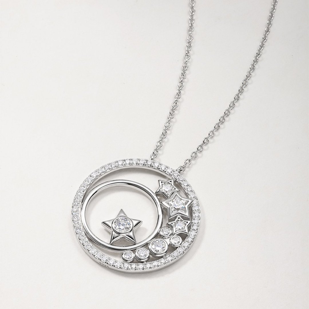 Moissanite Star Circle Pendant Necklace – 1.8ct DEW - Image 3