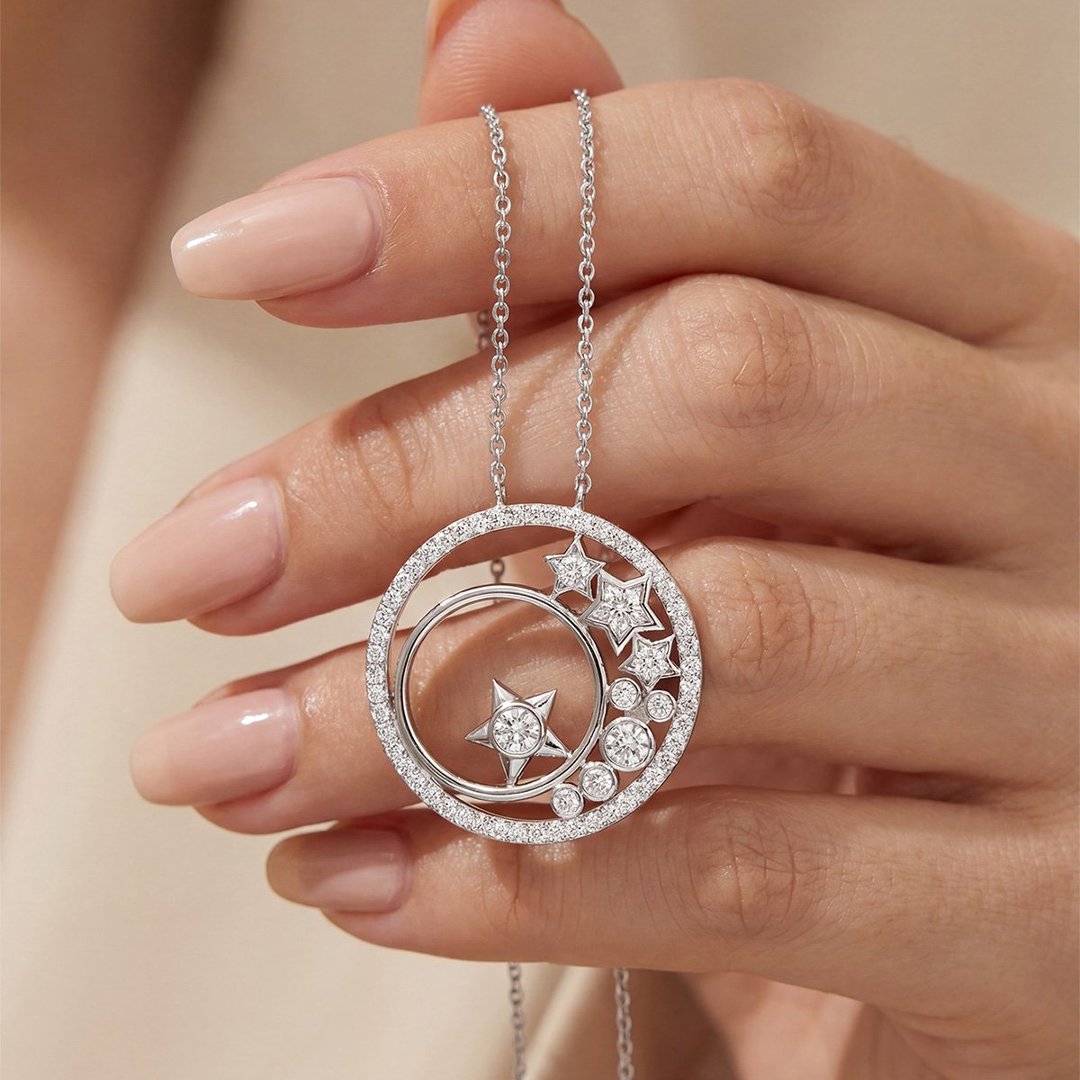 Moissanite Star Circle Pendant Necklace – 1.8ct DEW - Image 4