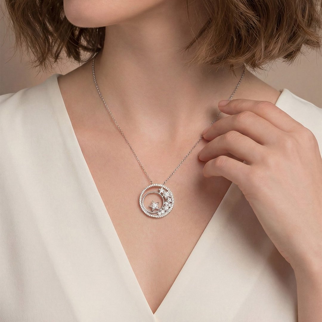 Moissanite Star Circle Pendant Necklace – 1.8ct DEW - Image 6