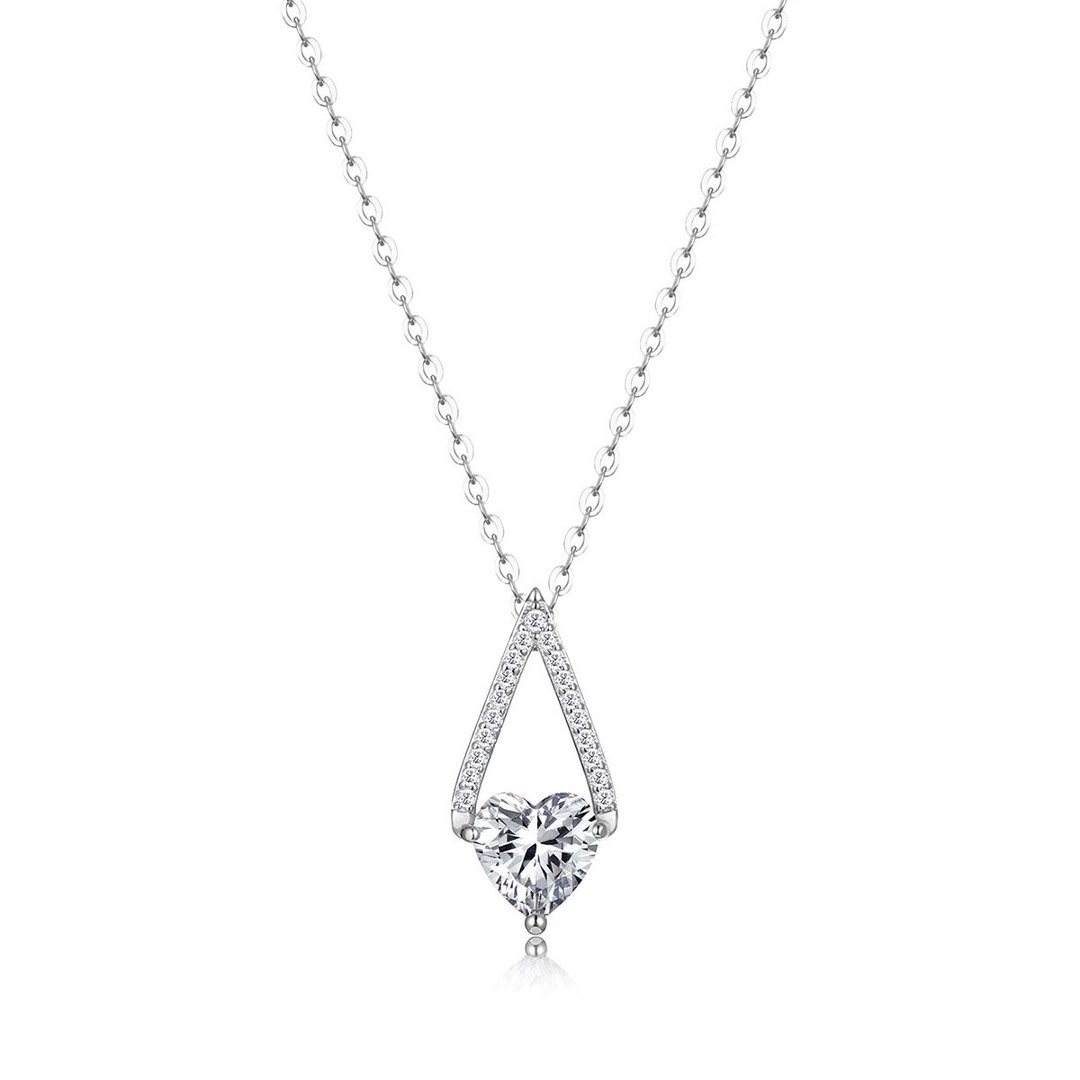Heart Moissanite Triangle Pendant Necklace – 1ct DEW