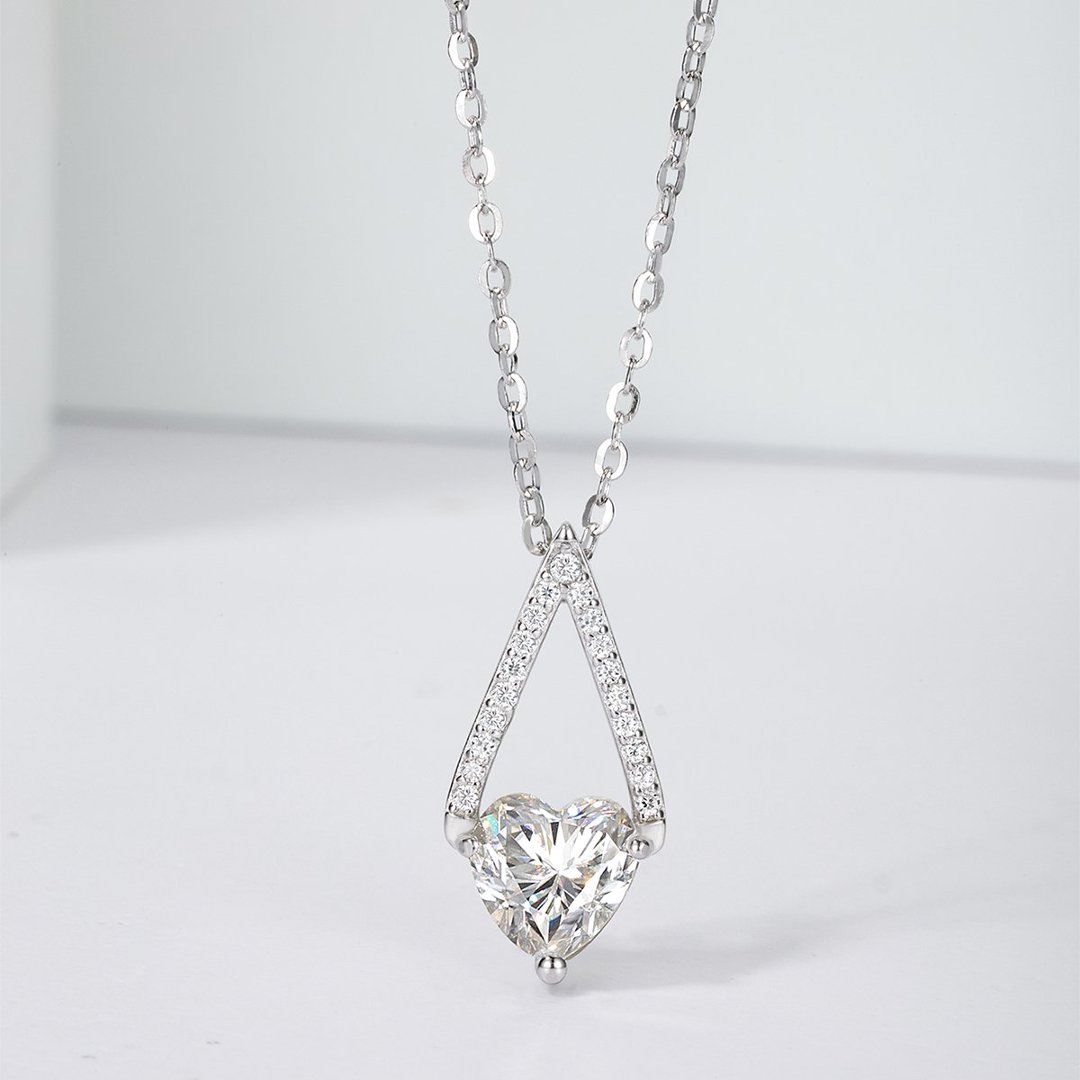 Heart Moissanite Triangle Pendant Necklace – 1ct DEW - alternate view