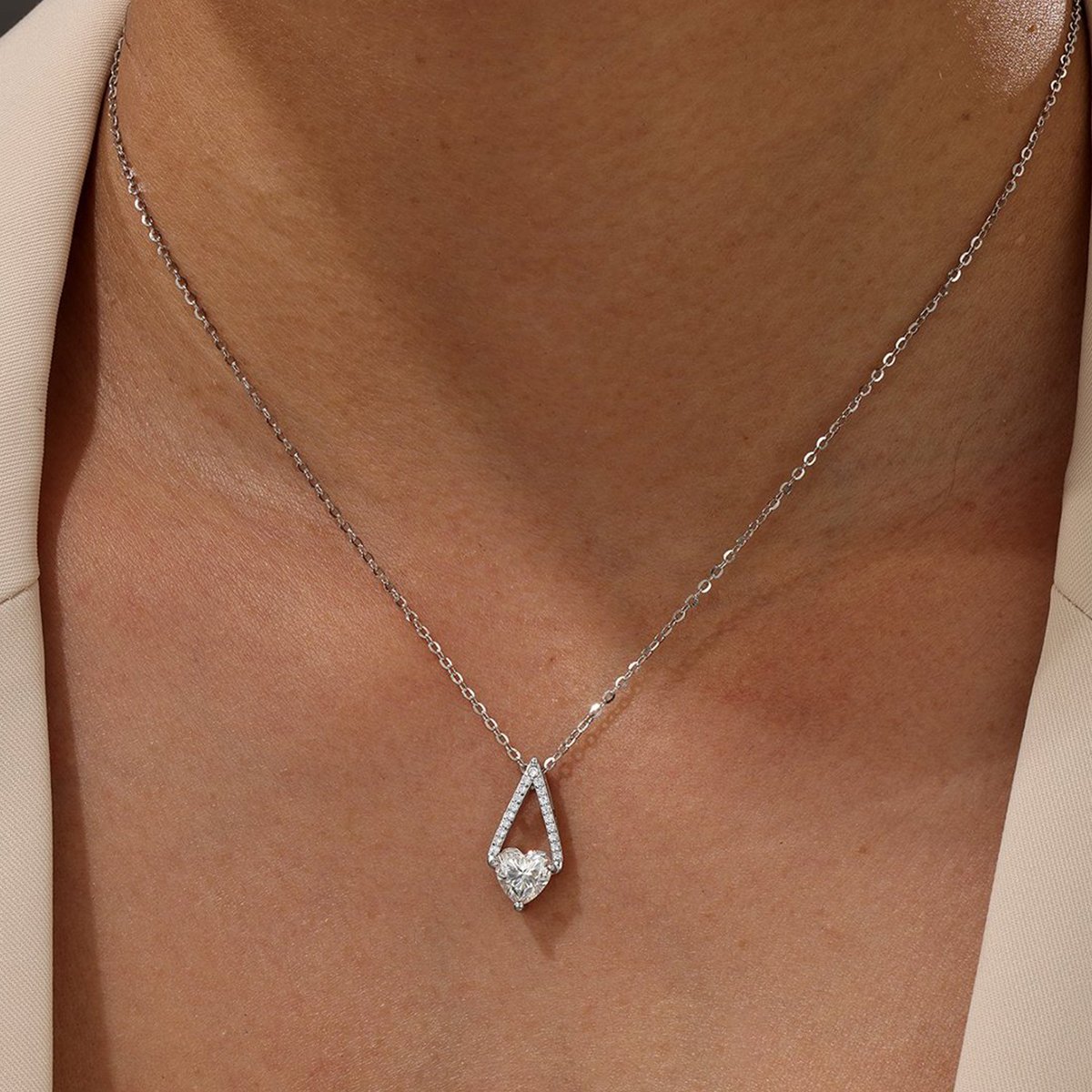 Heart Moissanite Triangle Pendant Necklace – 1ct DEW - Image 5