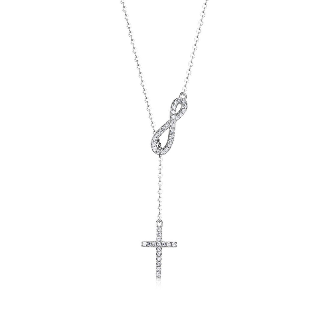 Moissanite Infinity Cross Lariat Necklace – 925 Silver