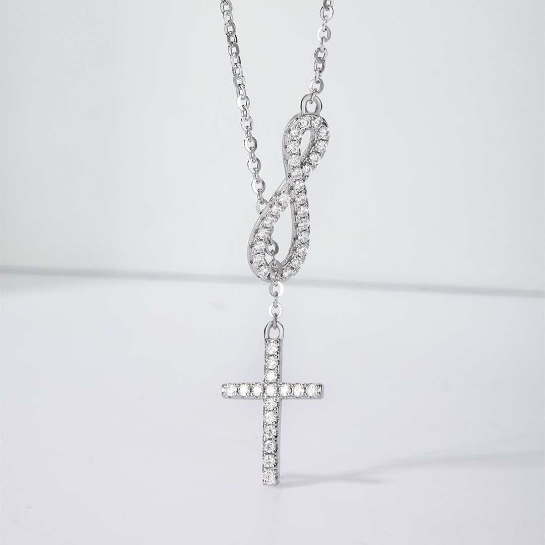 Moissanite Infinity Cross Lariat Necklace – 925 Silver - alternate view