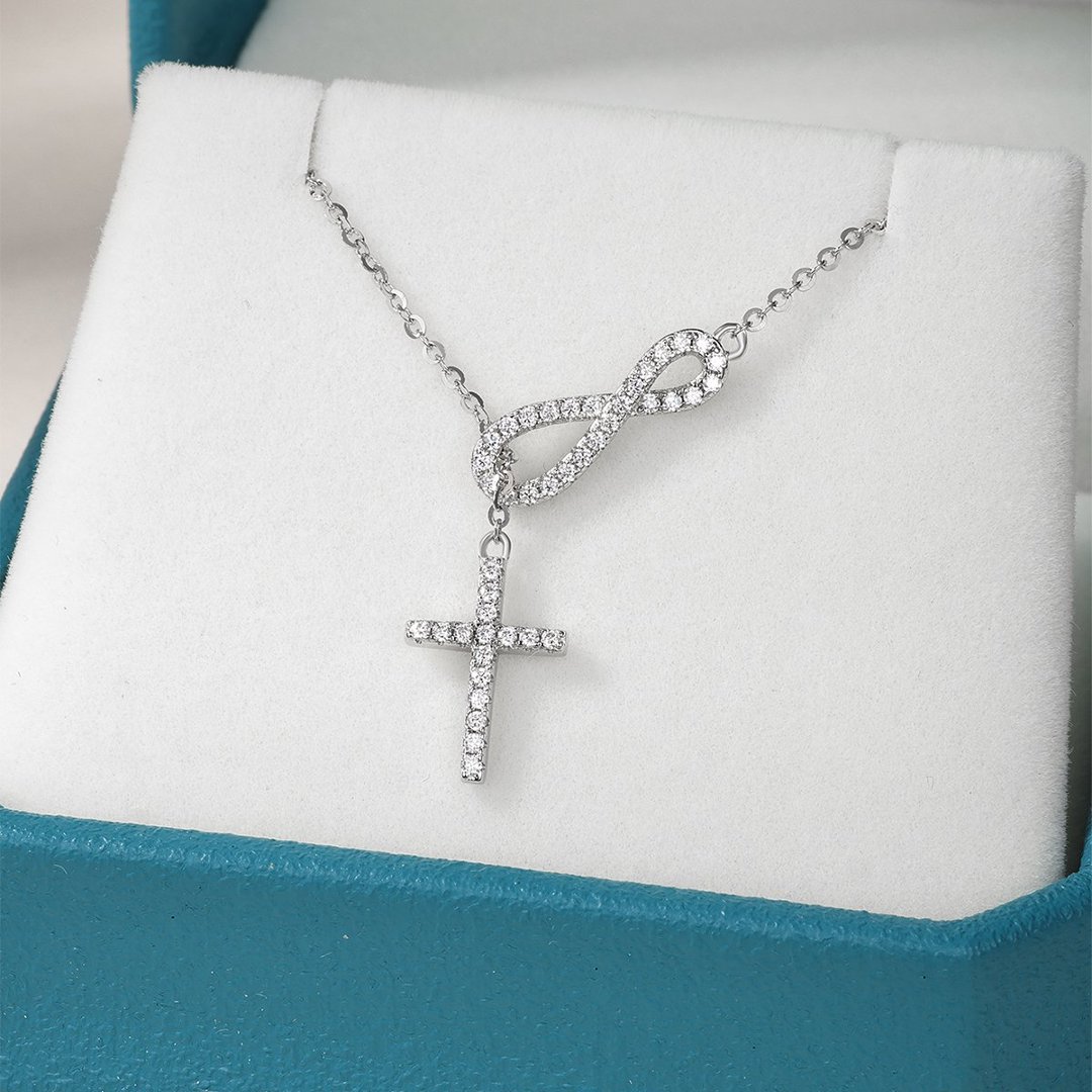 Moissanite Infinity Cross Lariat Necklace – 925 Silver - Image 3