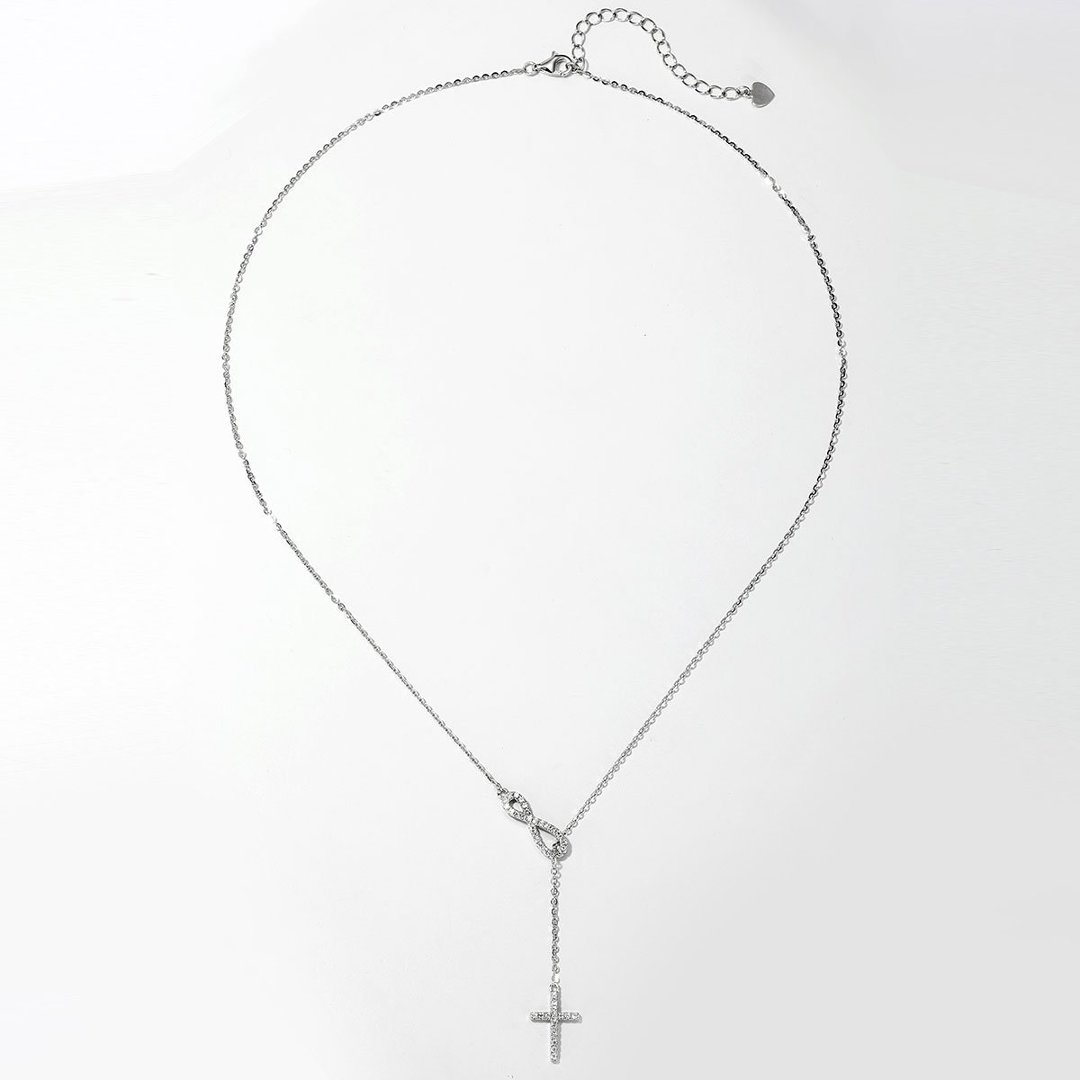 Moissanite Infinity Cross Lariat Necklace – 925 Silver - Image 4