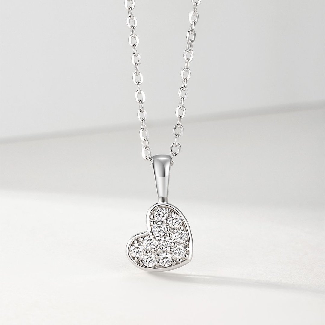 Pavé Moissanite Heart Pendant Necklace – 0.2ct DEW - alternate view