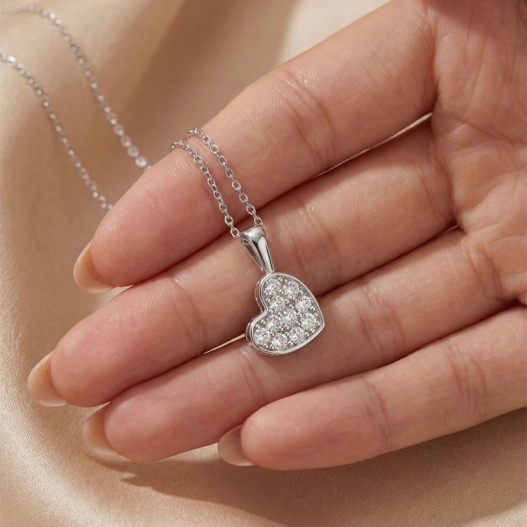 Pavé Moissanite Heart Pendant Necklace – 0.2ct DEW - Image 4
