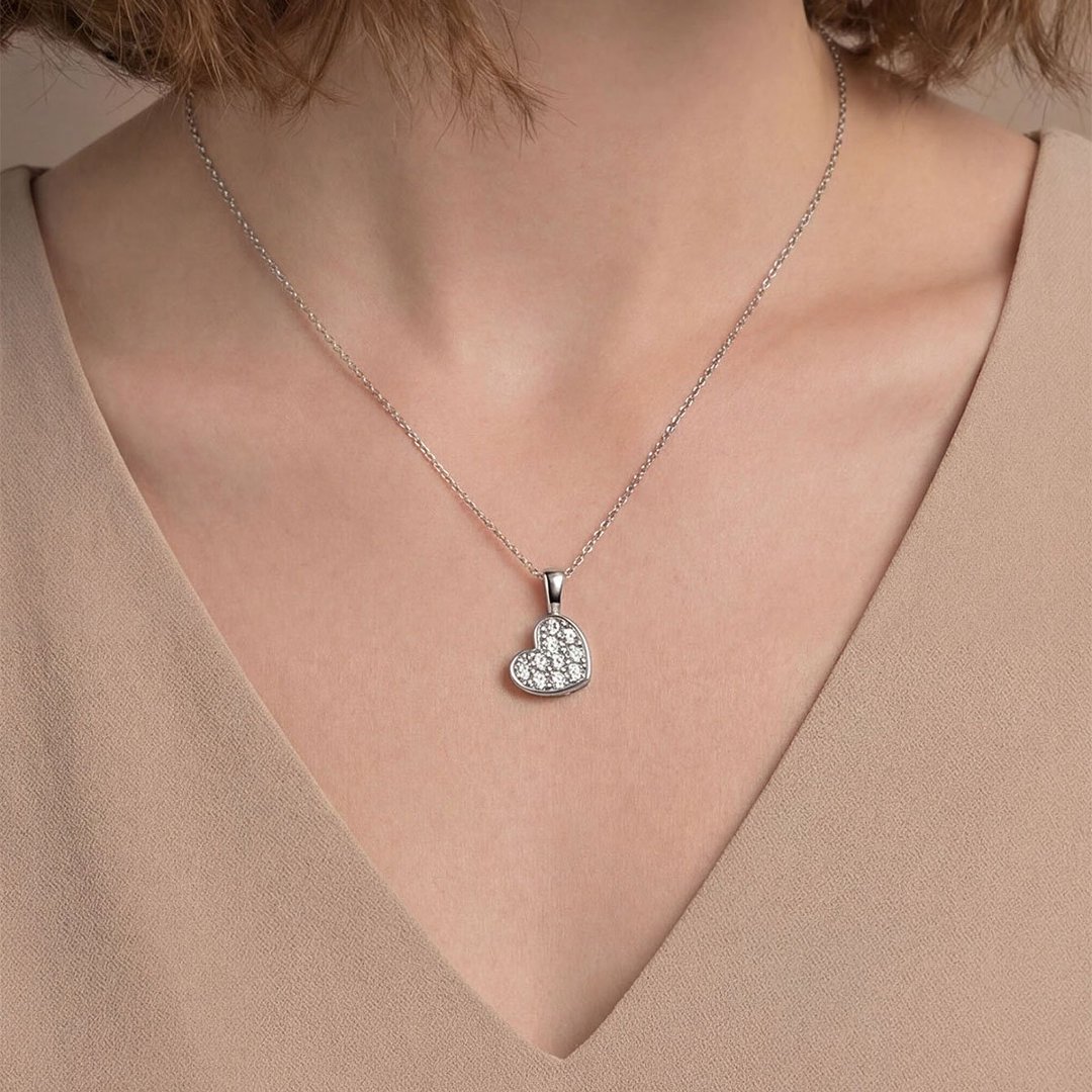 Pavé Moissanite Heart Pendant Necklace – 0.2ct DEW - Image 5