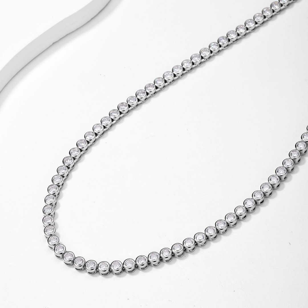 Bezel Moissanite Tennis Necklace – 9.7ct DEW (4.1mm) - Image 2