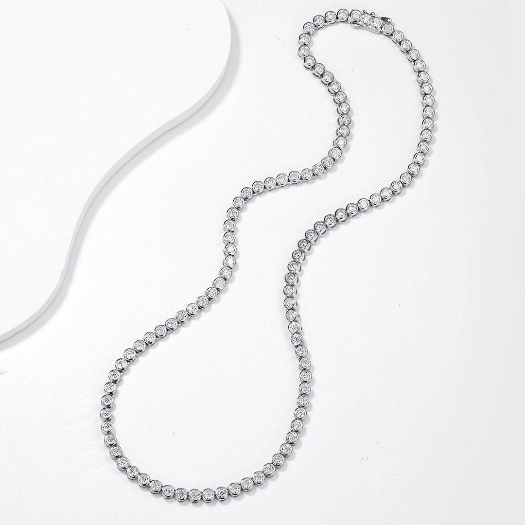 Bezel Moissanite Tennis Necklace – 9.7ct DEW (4.1mm) - Image 3