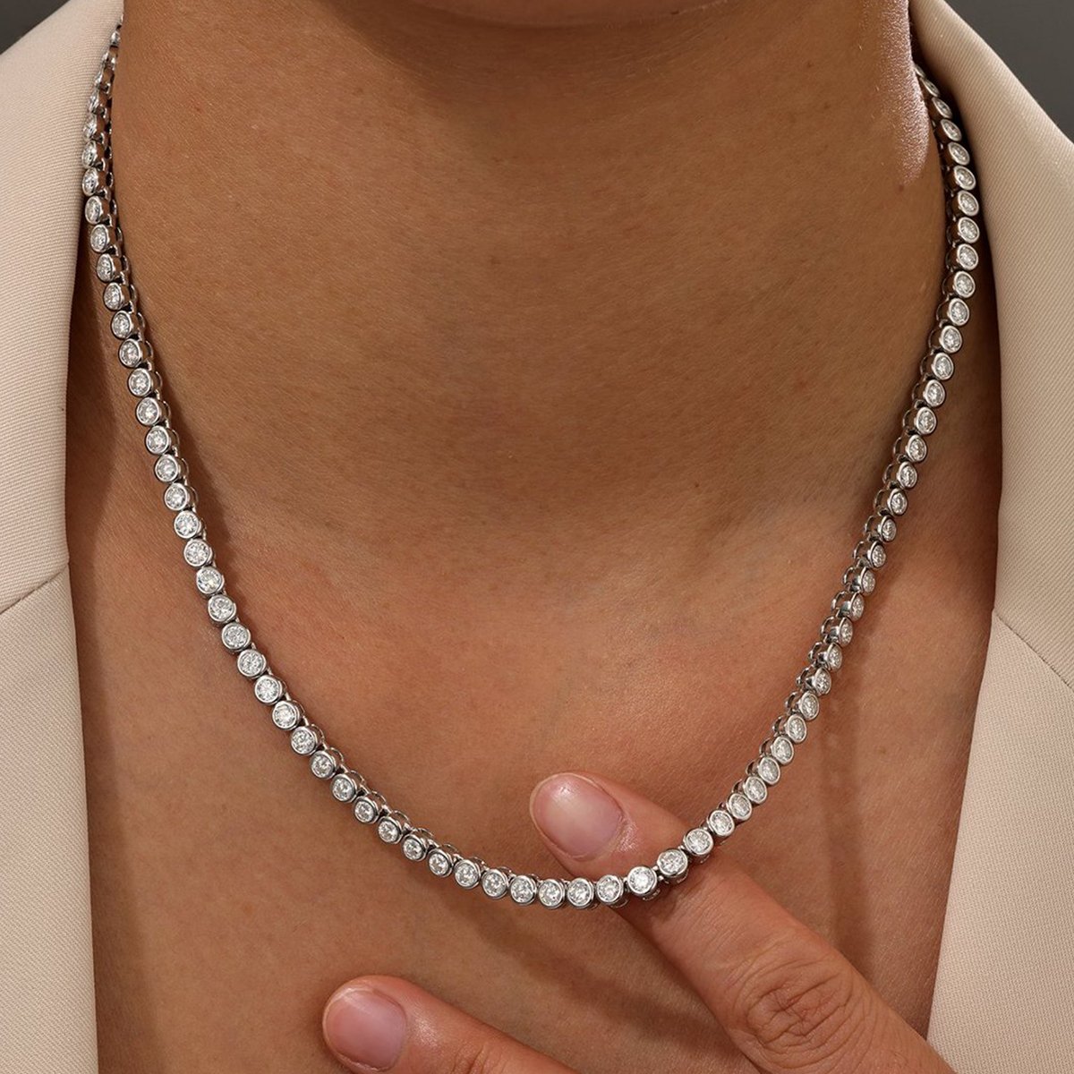 Bezel Moissanite Tennis Necklace – 9.7ct DEW (4.1mm) - Image 4
