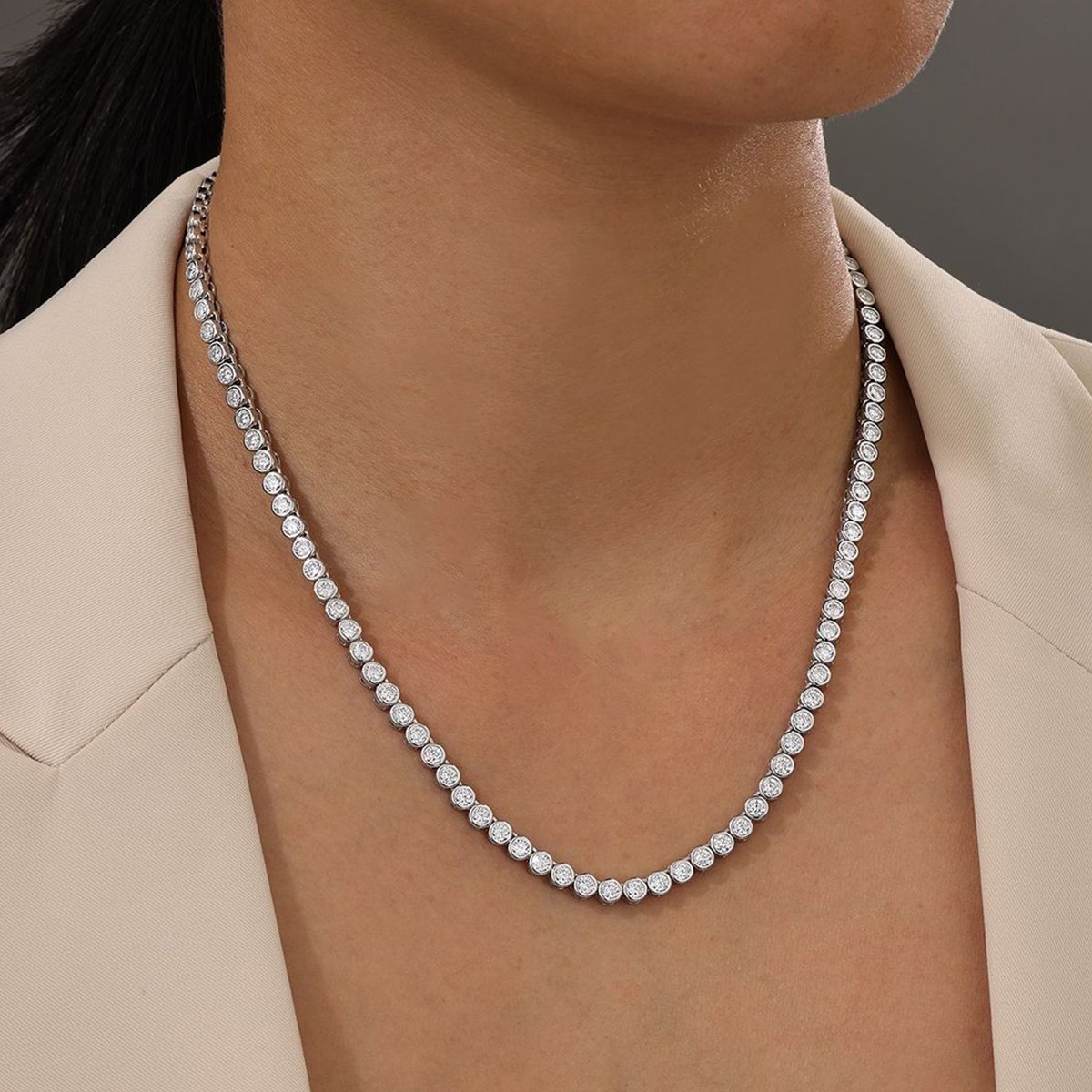 Bezel Moissanite Tennis Necklace – 9.7ct DEW (4.1mm) - Image 5