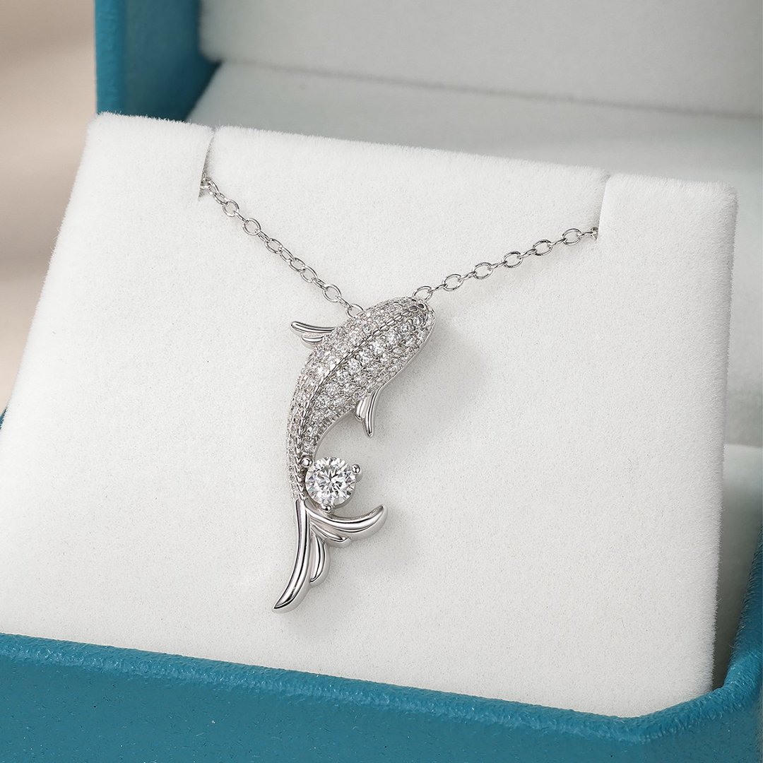 Moissanite Koi Fish Pendant Necklace – 0.8ct DEW - alternate view